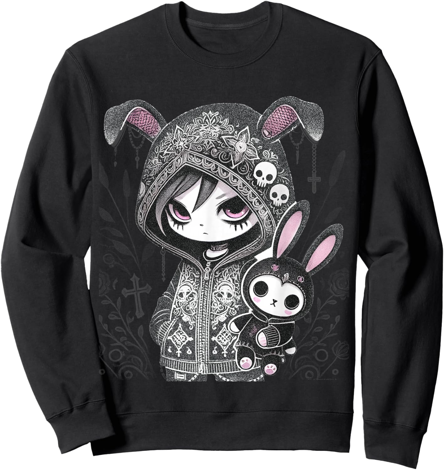 Dark Bunny Anime Girl Aesthetic E-Girl Gothic Grunge Design Sweatshirt - Sweatshirt | Black