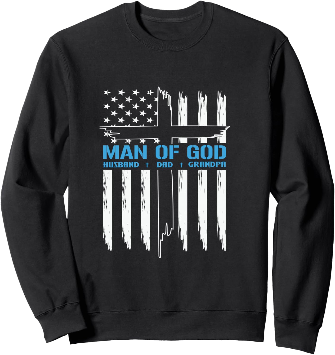 Man Of God Cross American Flag Jesus Christian Sweatshirt - Sweatshirt | Black