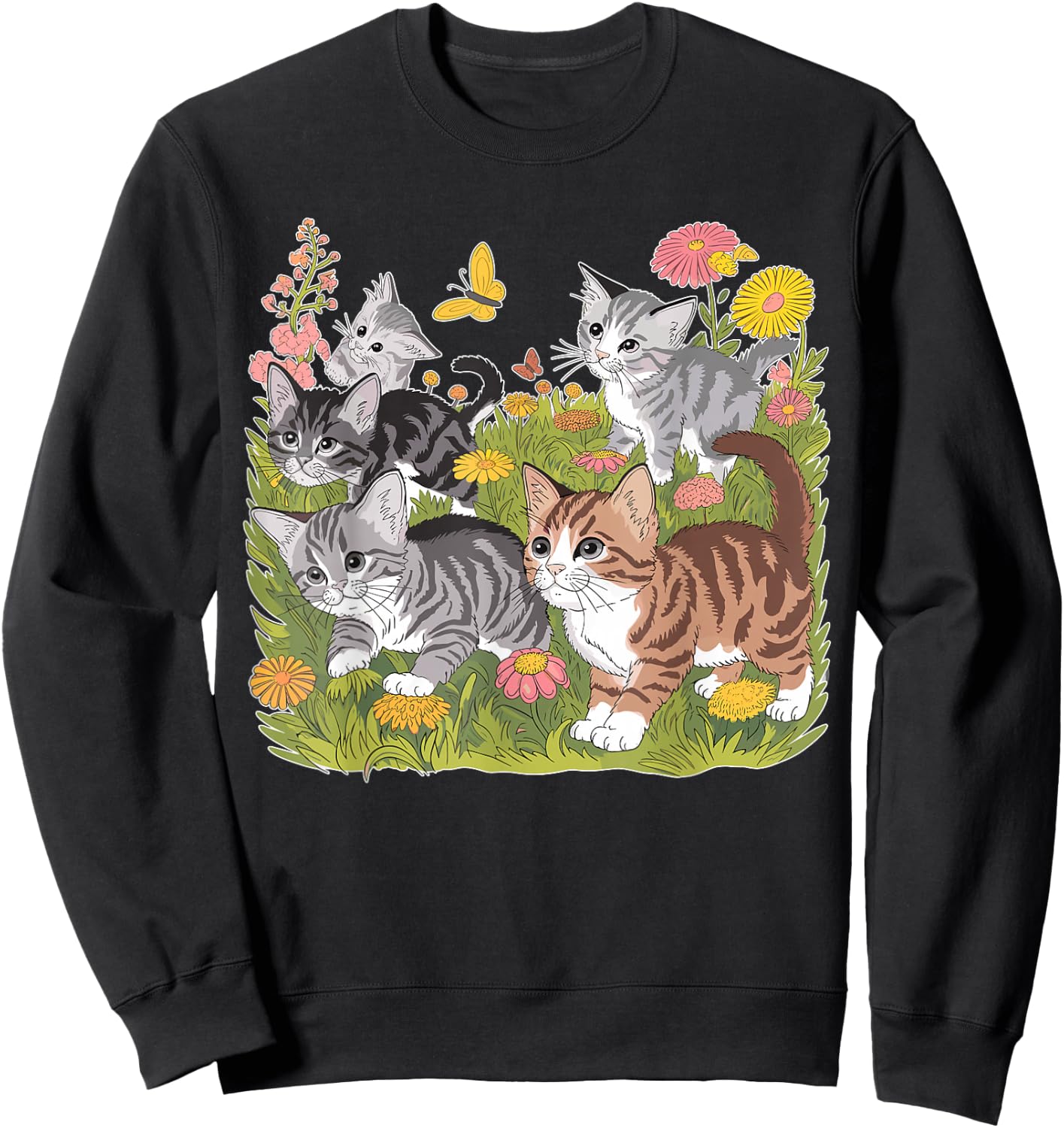 Kitten Floral Baby Cat Sweatshirt - Sweatshirt | Black