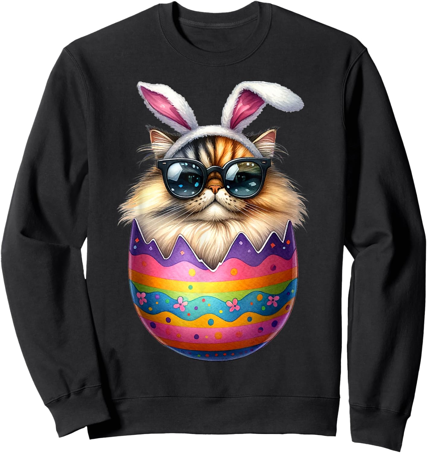 Cat Lover Easter Egg Happy Easter Bunny Ears Sweatshirt - Sweatshirt | Black