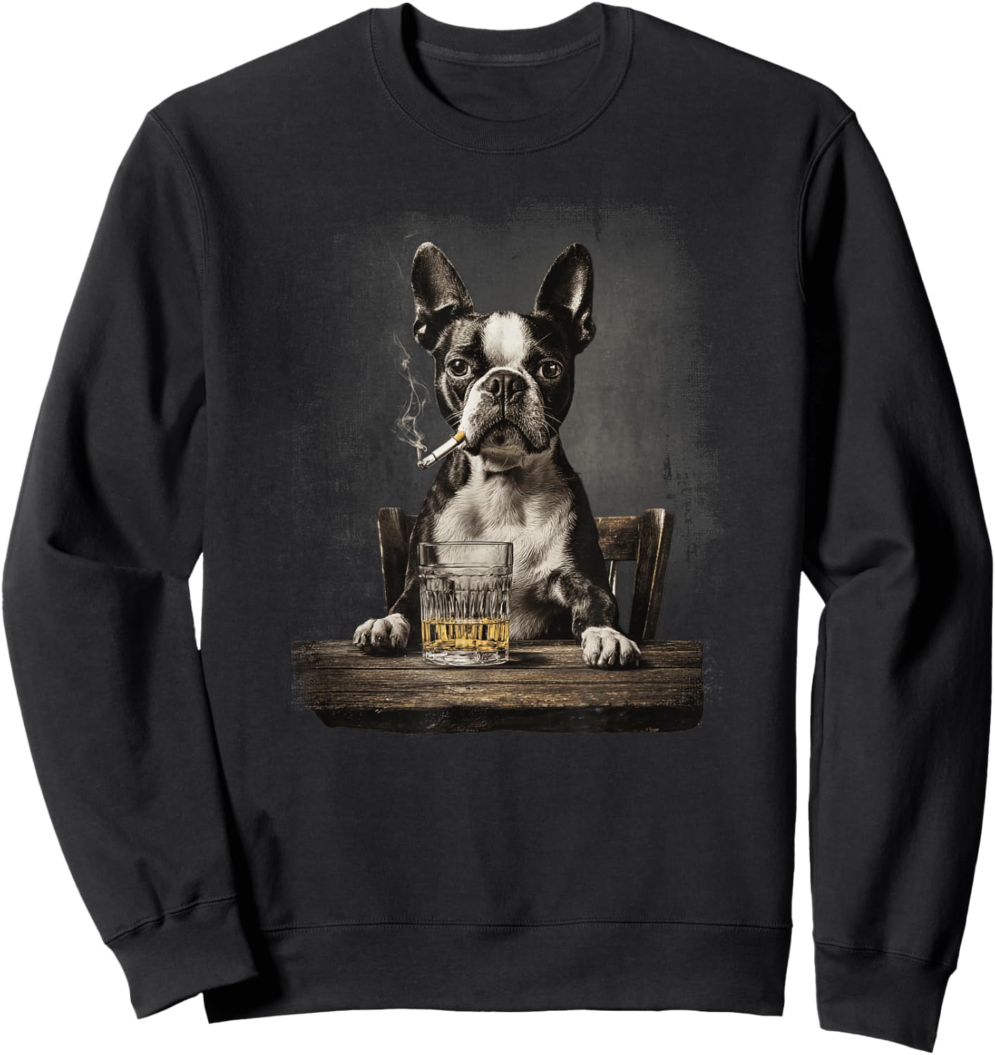 Vintage Smoking Boston Terrier Funny Dog Father's Day Sweatshirt - Sweatshirt | Black