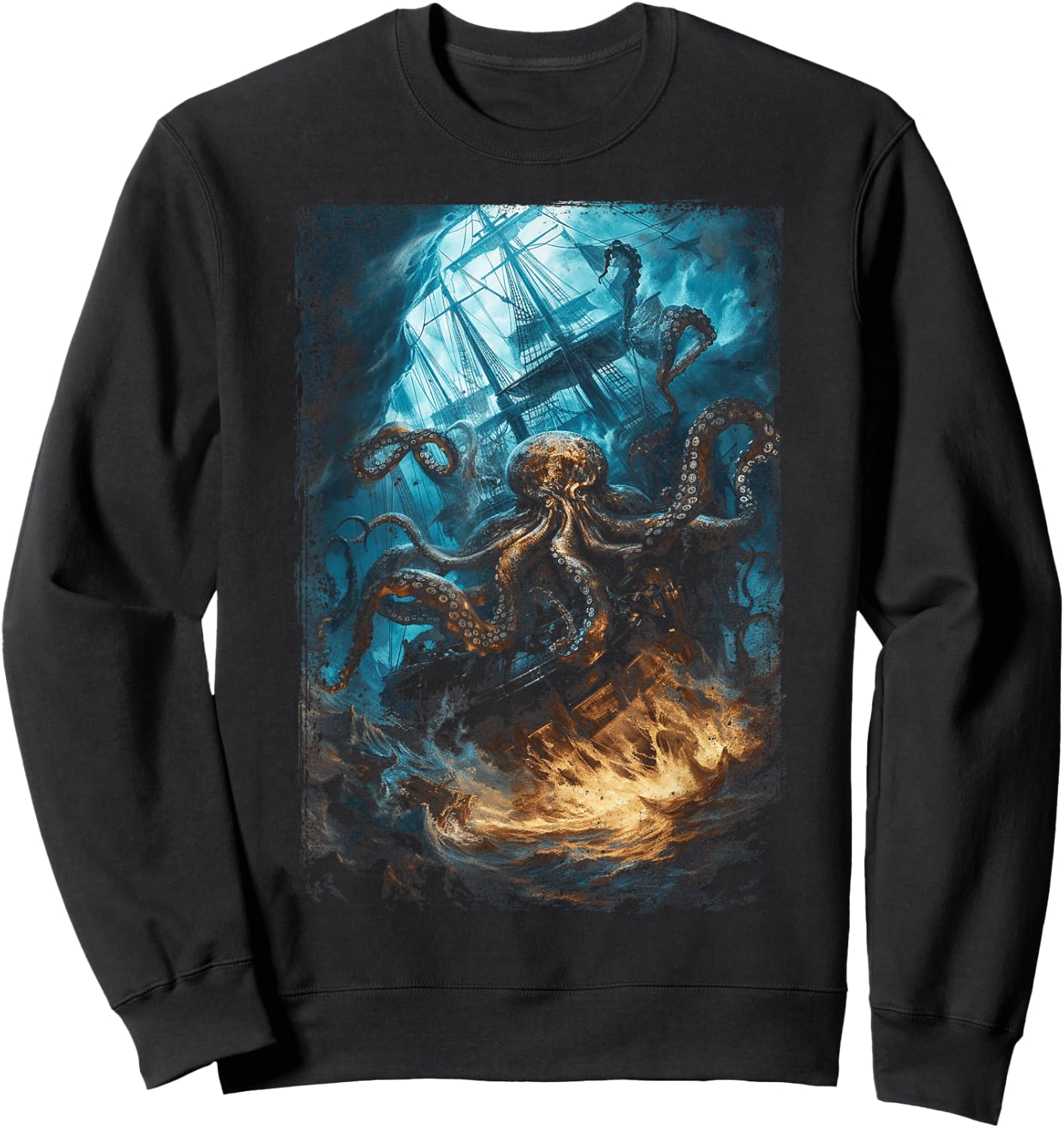 Giant Octopus Pirate Ship Vintage Kraken Sailing Squid Sweatshirt - Sweatshirt | Black