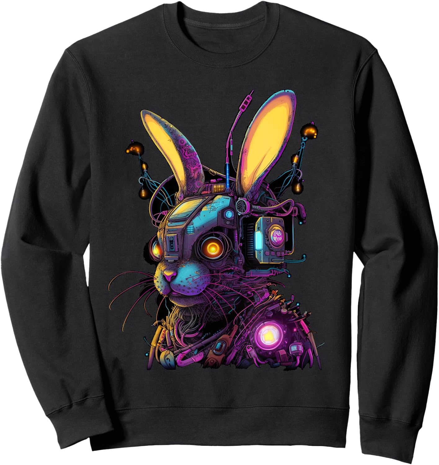 Cyberpunk Bunny Cyborg Rabbit | Cool Gamer Easter Sweatshirt - Sweatshirt | Black