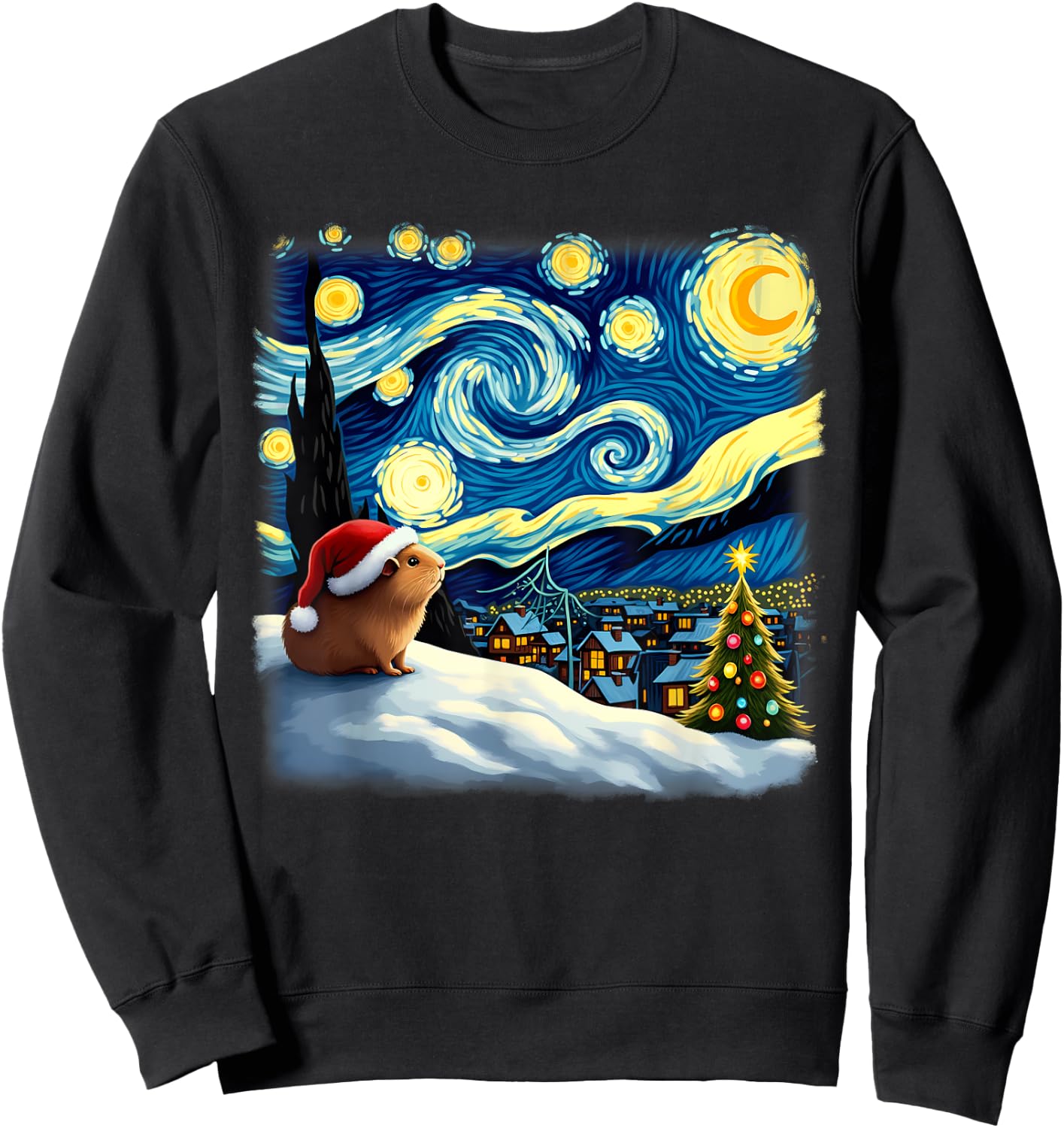 Christmas Guinea Pig Starry Night Sweatshirt - Sweatshirt | Black