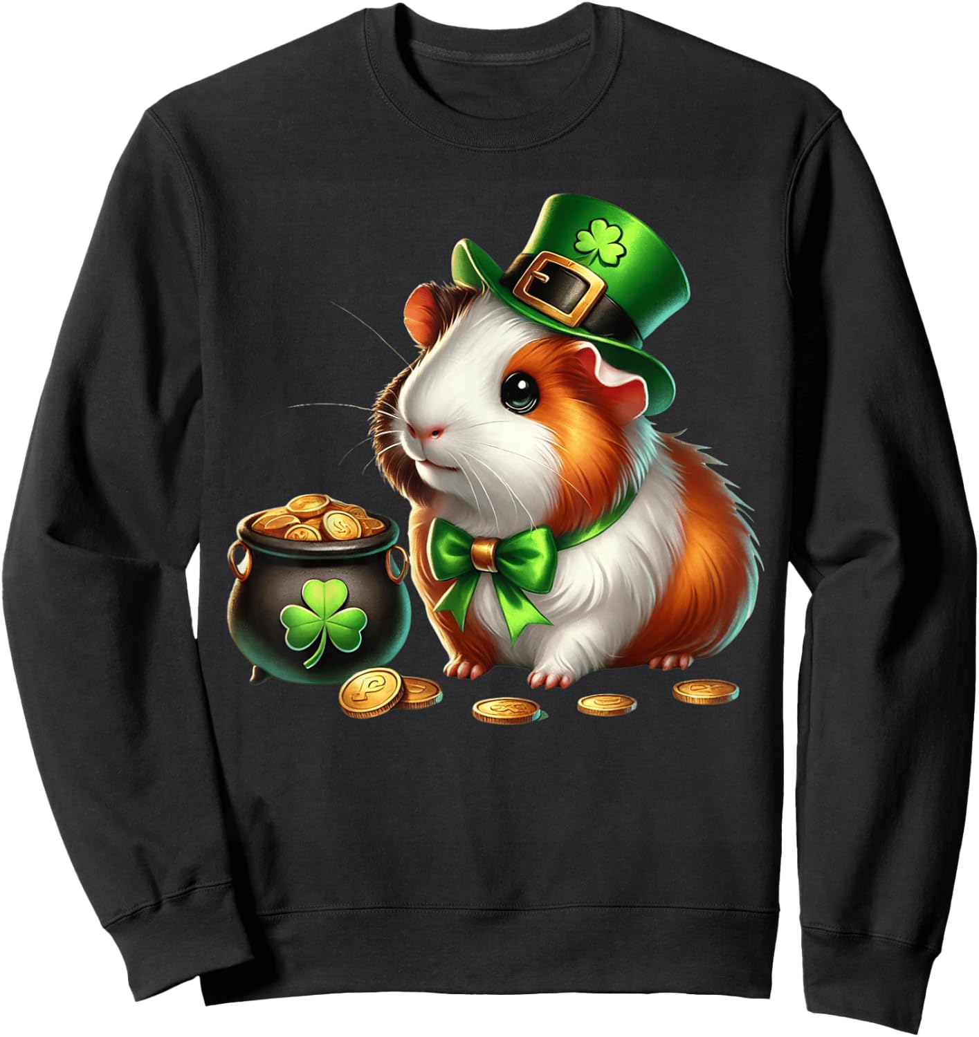 Cute Guinea Pig Leprechaun St Patricks Day Shamrock Kids Sweatshirt - Sweatshirt | Black