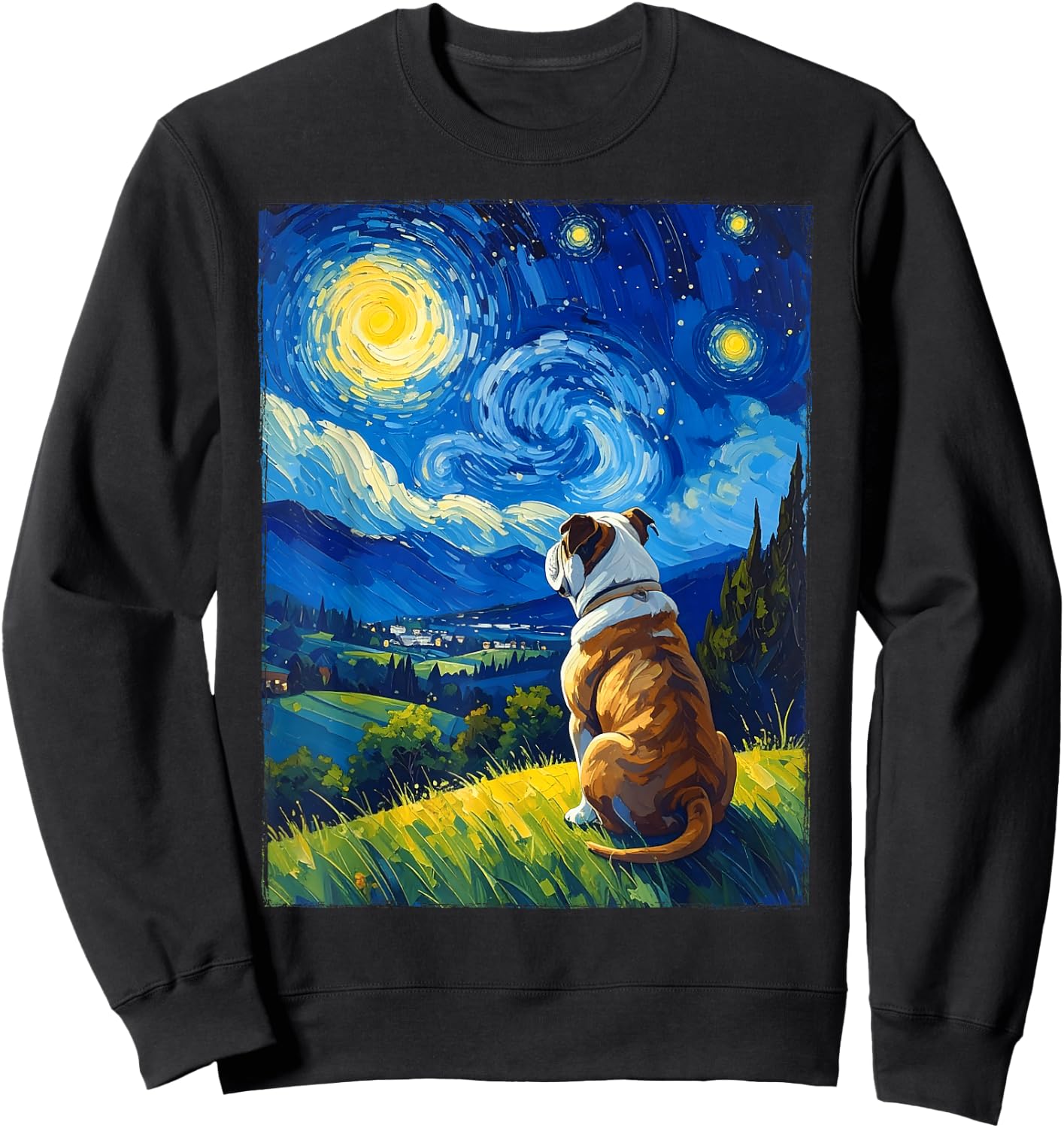 Bulldog Van Gogh Starry Night Sweatshirt - Sweatshirt | Black
