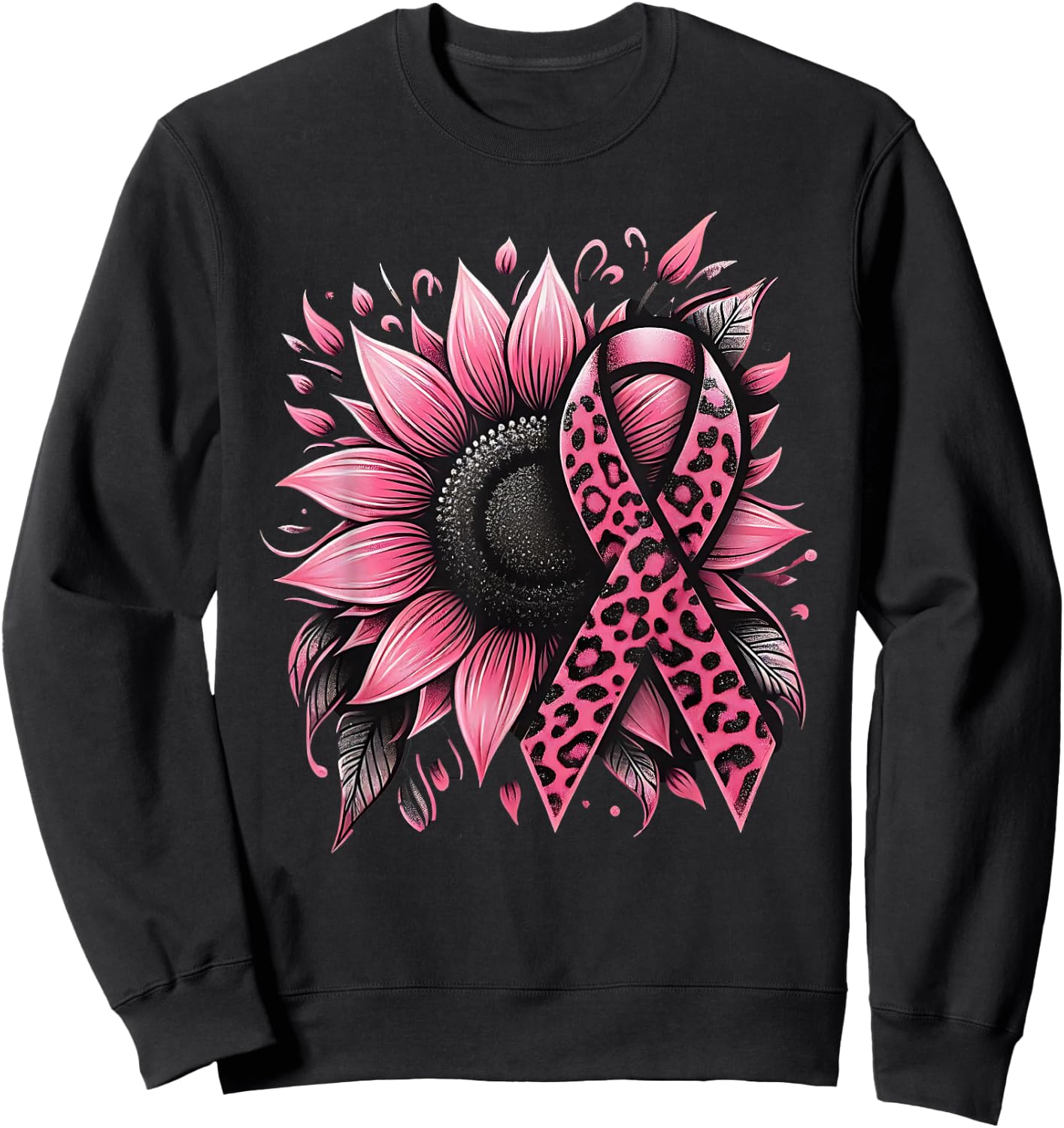 Sunflower Pink Breast Cancer Awareness Sweatshirt - Sweatshirt | Black