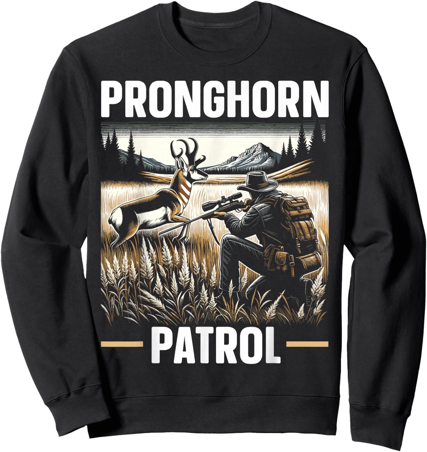 Pronghorn Hunter Animal Hunt Rifle Antelope Hunting Sweatshirt - Sweatshirt | Black