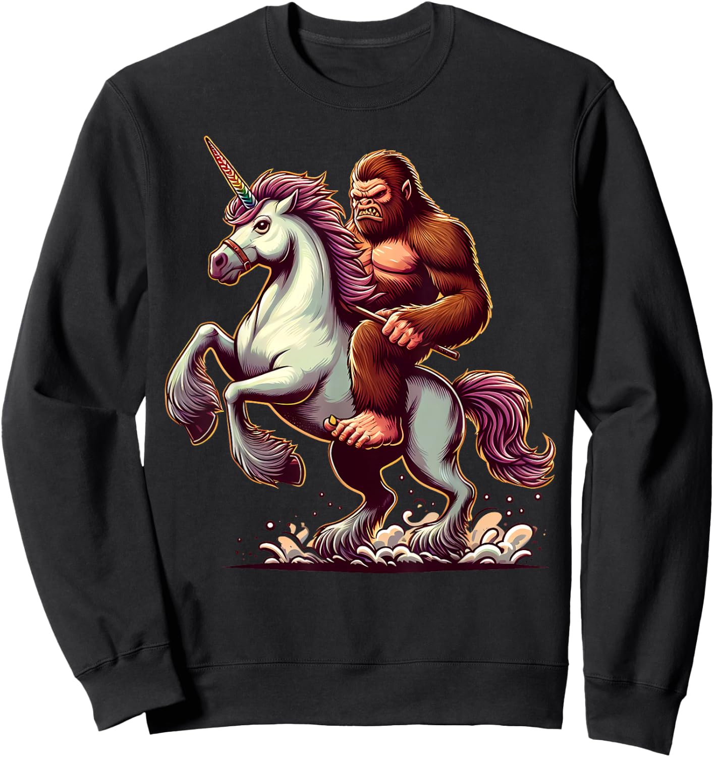 Bigfoot Riding Unicorn, Funny Sasquatch Sweatshirt - Sweatshirt | Black