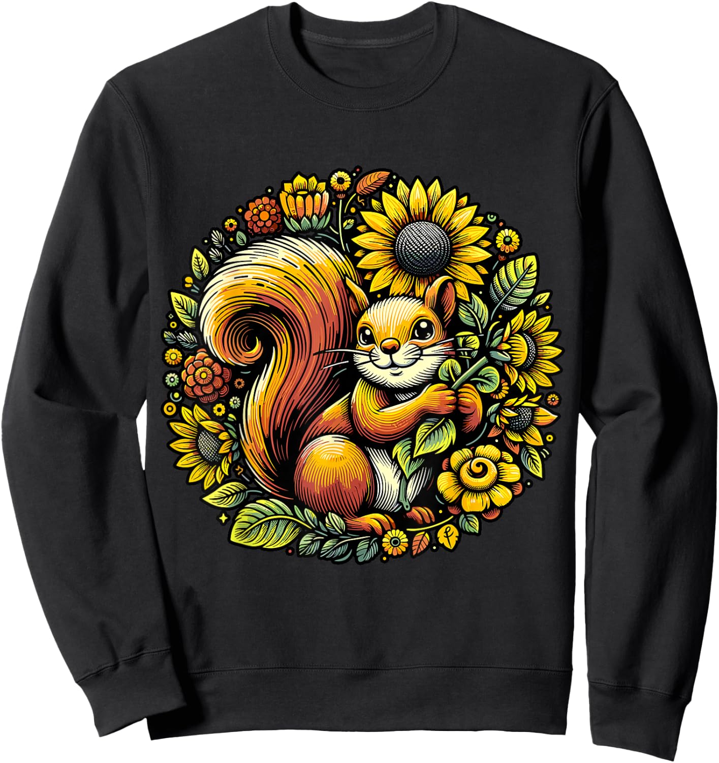 Squirrel with Sunflower Sweatshirt - Sweatshirt | Black