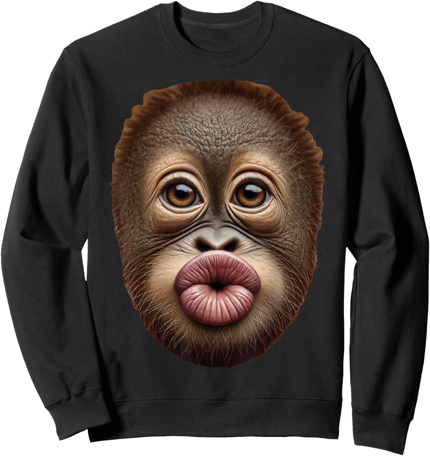 Baby Orangutan Ape Monkey Face Stomach Funny Cute Kiss Lips Sweatshirt - Sweatshirt | Black