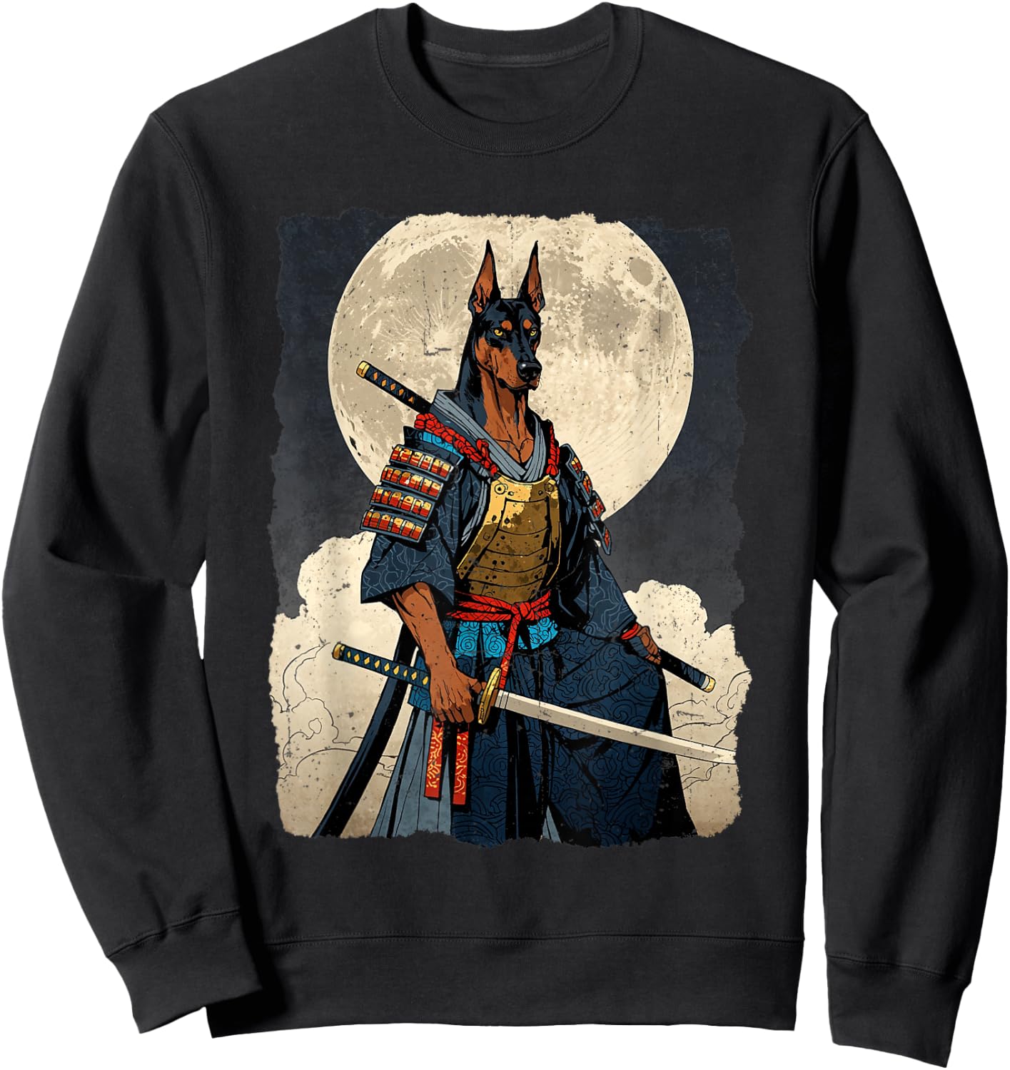 Doberman Dog Samurai Japanese Retro Ukiyo-e Warrior Doberman Sweatshirt - Sweatshirt | Black