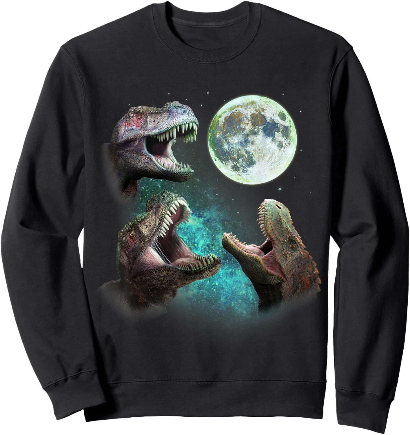 Three T-Rex Dinosaurs Howl at Moon 3 Wolves Parody Sweatshirt - Sweatshirt | Black