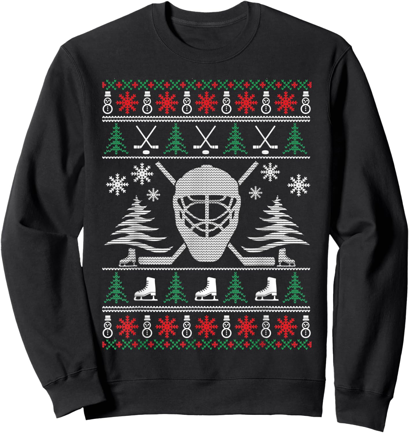 Ugly Sweater Christmas Helmet Ice Hockey For Hockey Lovers Sweatshirt - Sweatshirt | Black