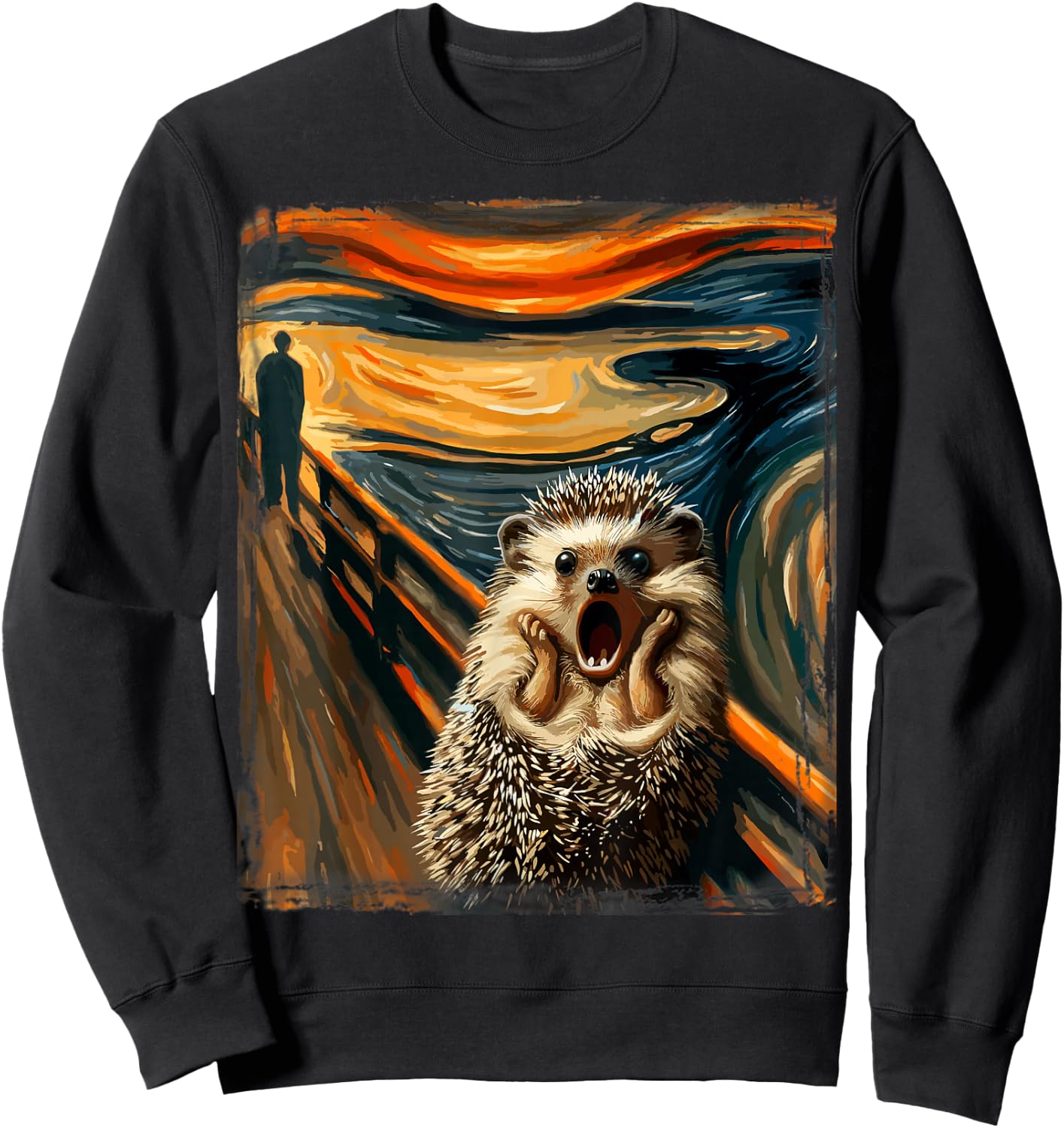 Artsy Scream Parody Funny Animal Painting Art Humor Hedgehog Sweatshirt - Sweatshirt | Black