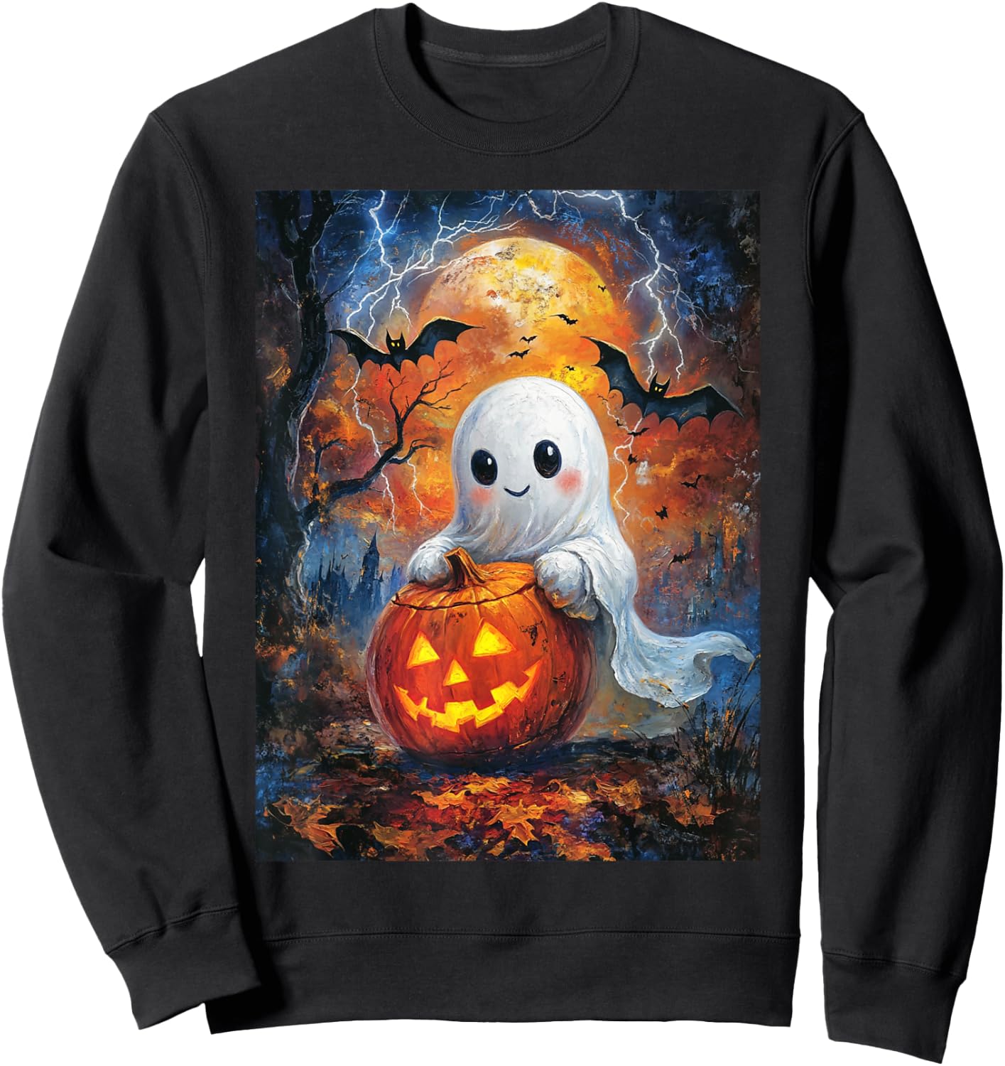 Halloween Pumpkin Design Girls Boys Kids Ghost Halloween Sweatshirt - Sweatshirt | Black