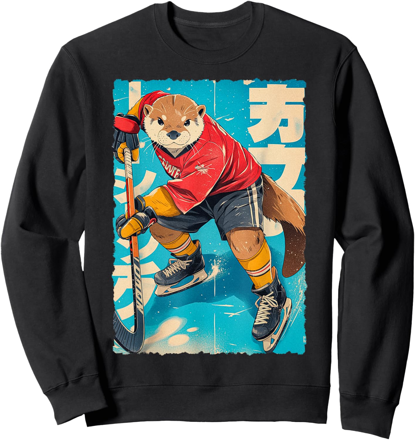 Manga amusant - Joueur de hockey sur glace - Art japonais - Loutre - Pour enfants Sweatshirt - Sweatshirt | Black
