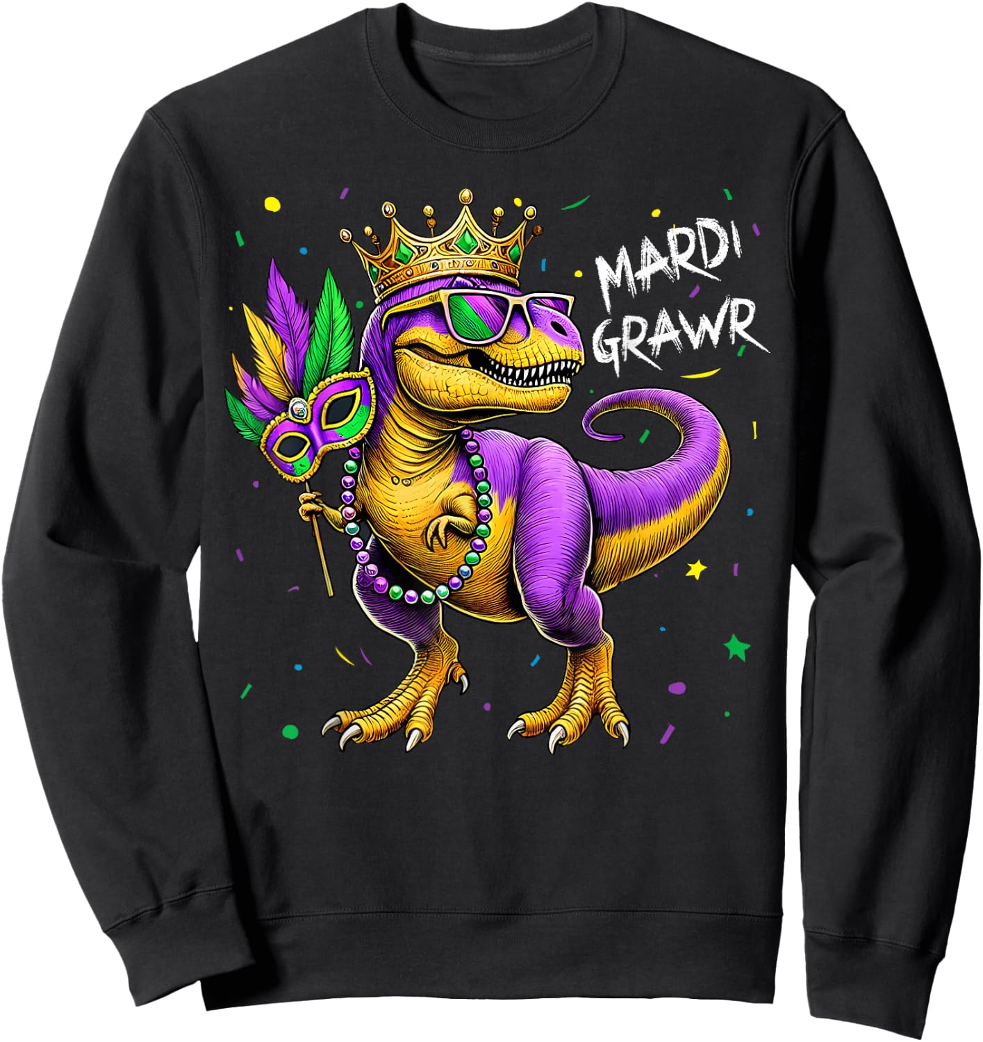 Mardi Gras T Rex Dinosaur Mardi Grawr Bead Costume Boys Kids Sweatshirt - Sweatshirt | Black