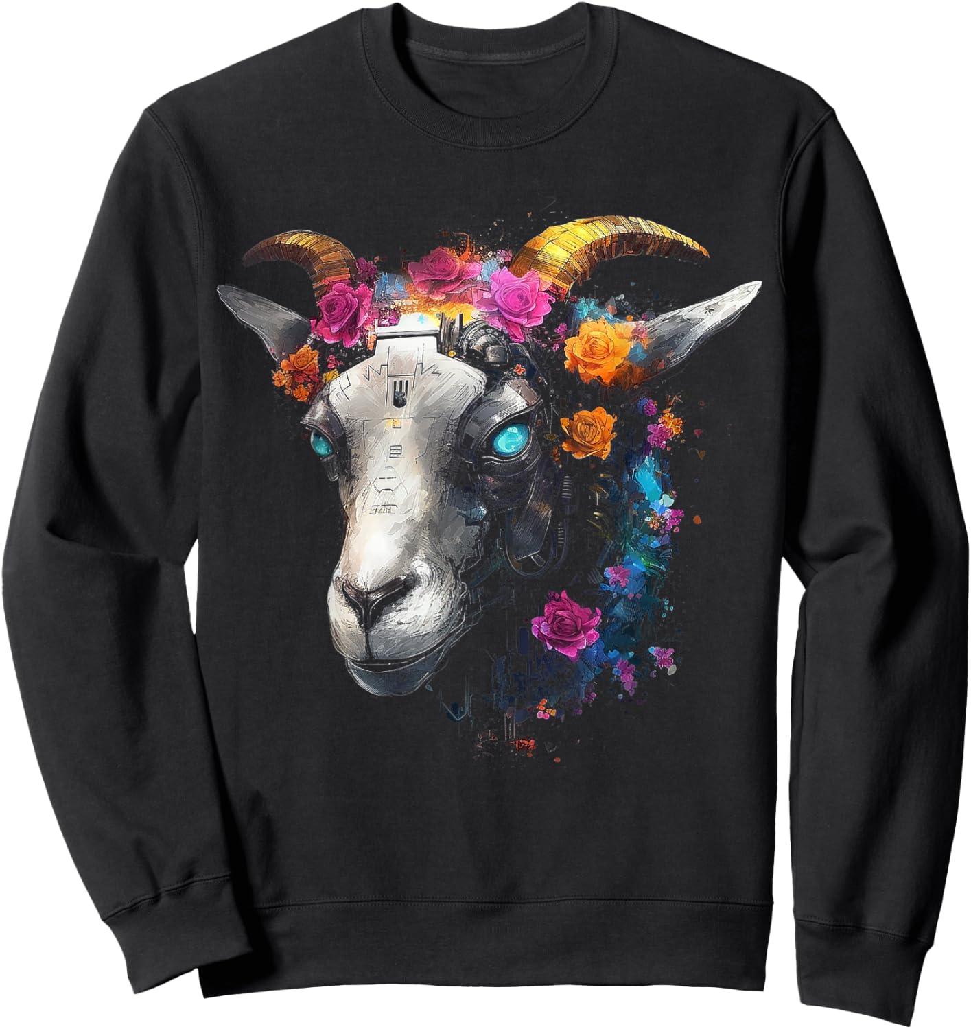 Goat Fantasy Blue Eyes - Artwork | Animal Motif Goat Sweatshirt - Sweatshirt | Black