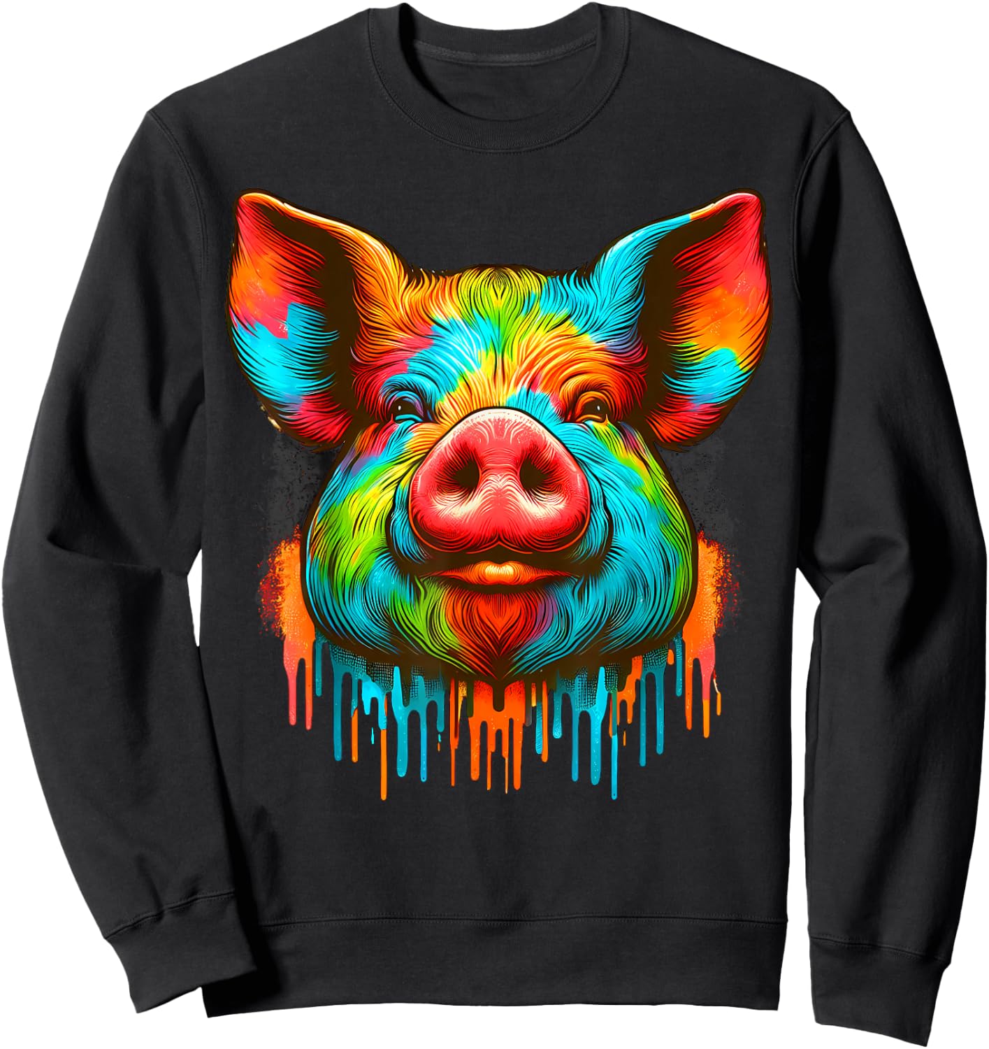 Cool Pig Graphic Spirit Animal Illustration Tie Dye Art Sweatshirt - Sweatshirt | Black