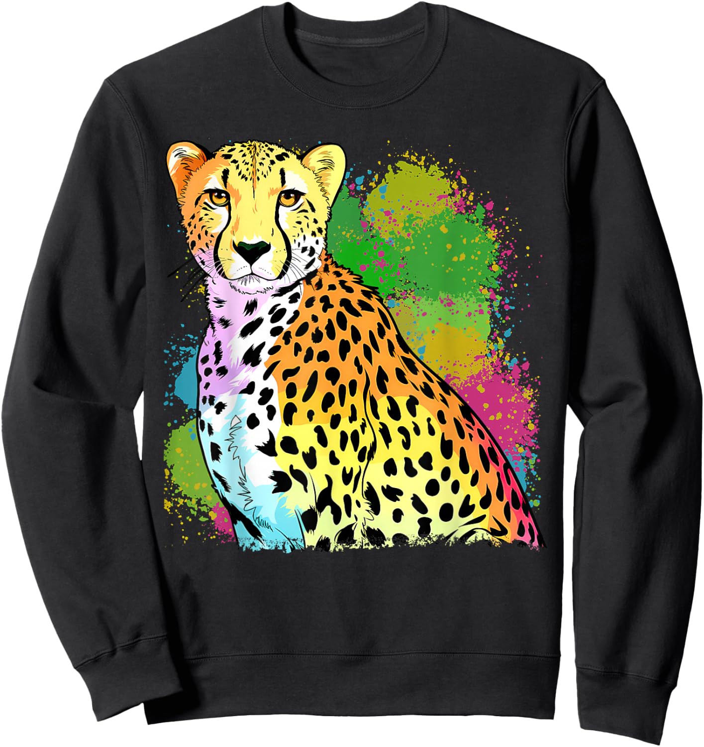 Colorful Rainbow Cheetah Graphic Sweatshirt - Sweatshirt | Black