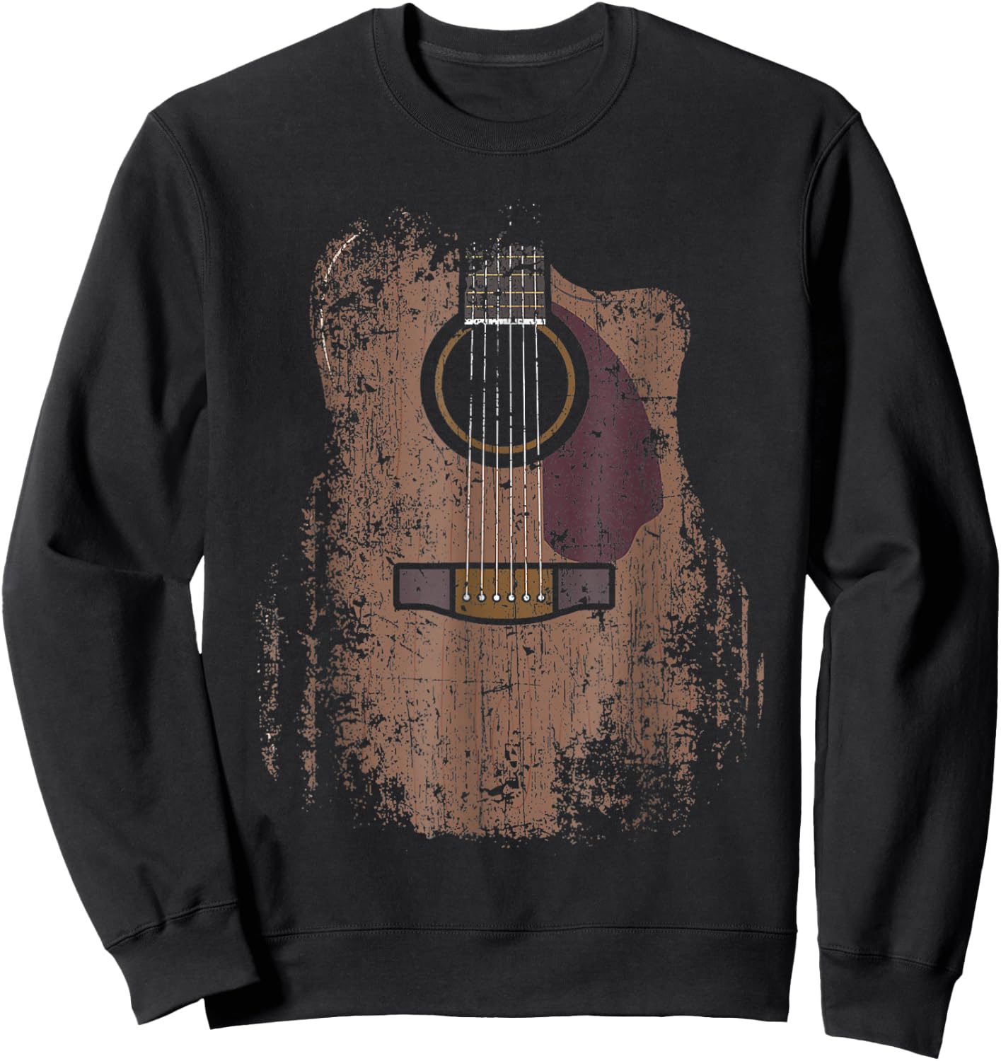 Distressed Acoustic Guitar Vintage Player Rock & Roll Music Sweatshirt - Sweatshirt | Black