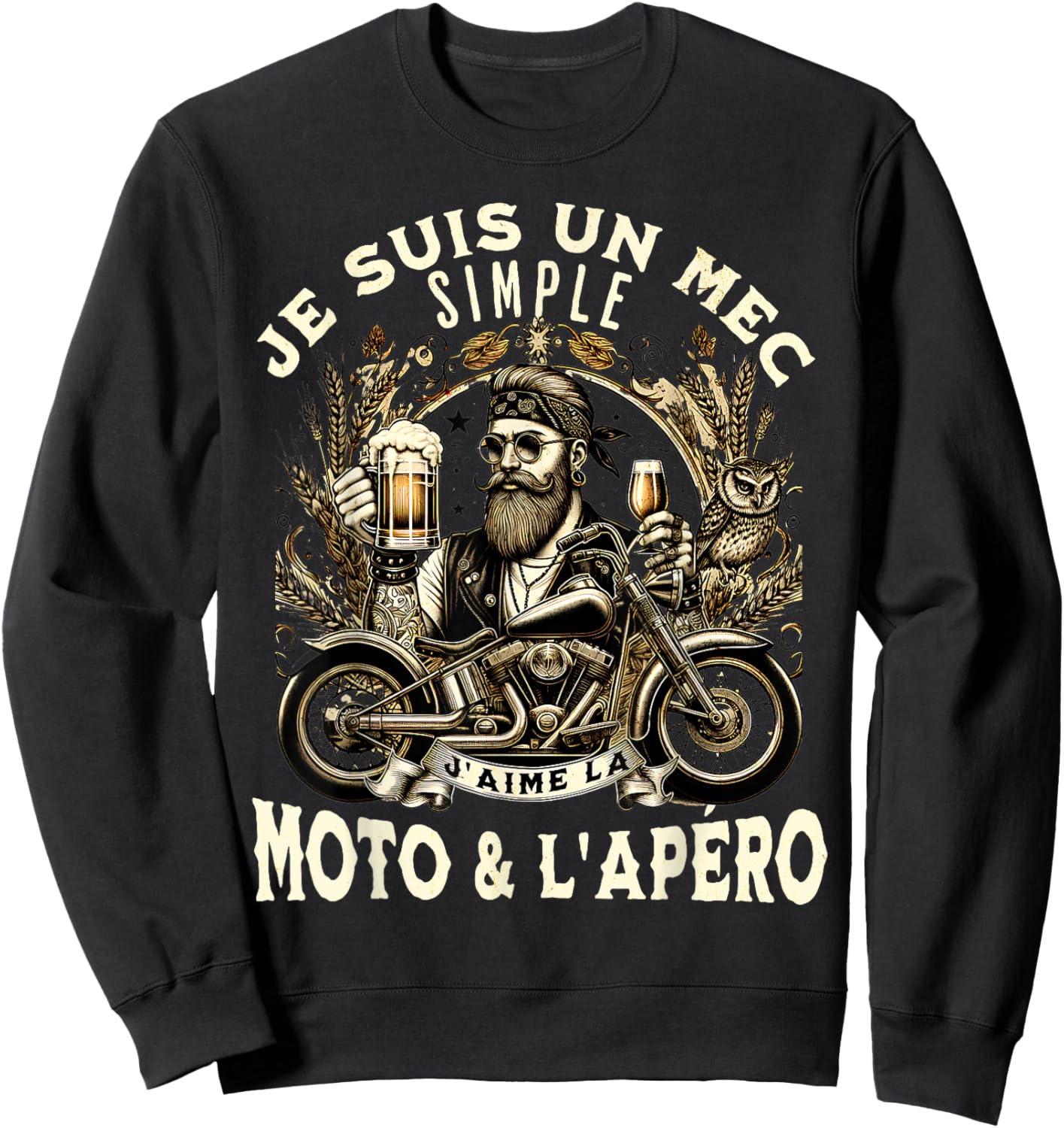 Gift Fan Motorcycle and Aperitif Biker Humour Alcohol Funny , Black, S Sweatshirt - Sweatshirt | Black