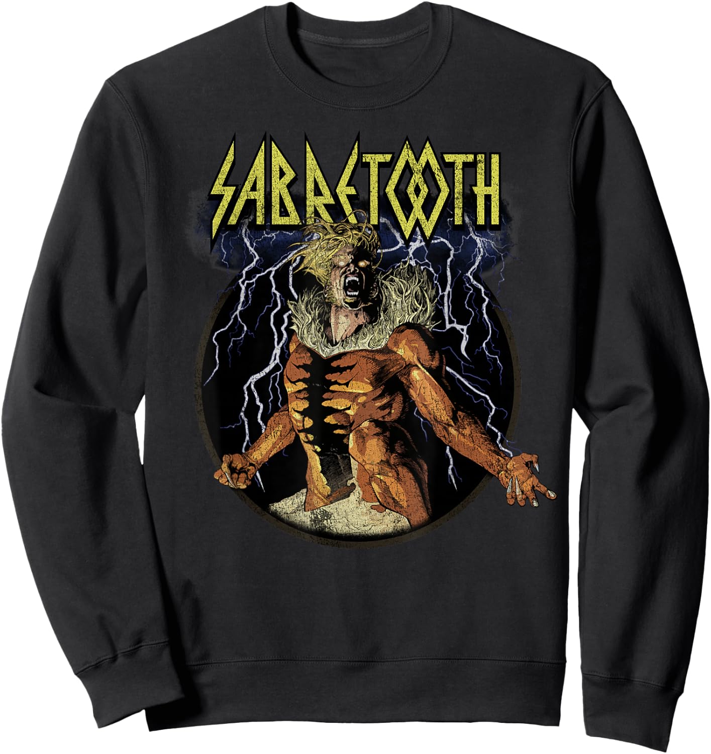 Marvel X-Men Sabretooth Epic Lightning Vintage Rock Sweatshirt - Sweatshirt | Black