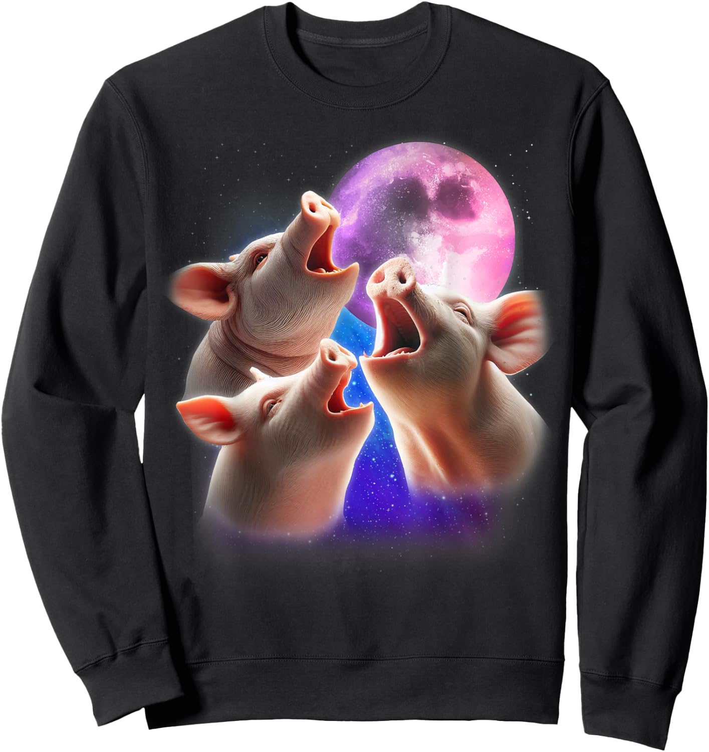 3 Pigs Howling At The Moon Funny Pig Animal Lover Farmer Sweatshirt - Sweatshirt | Black