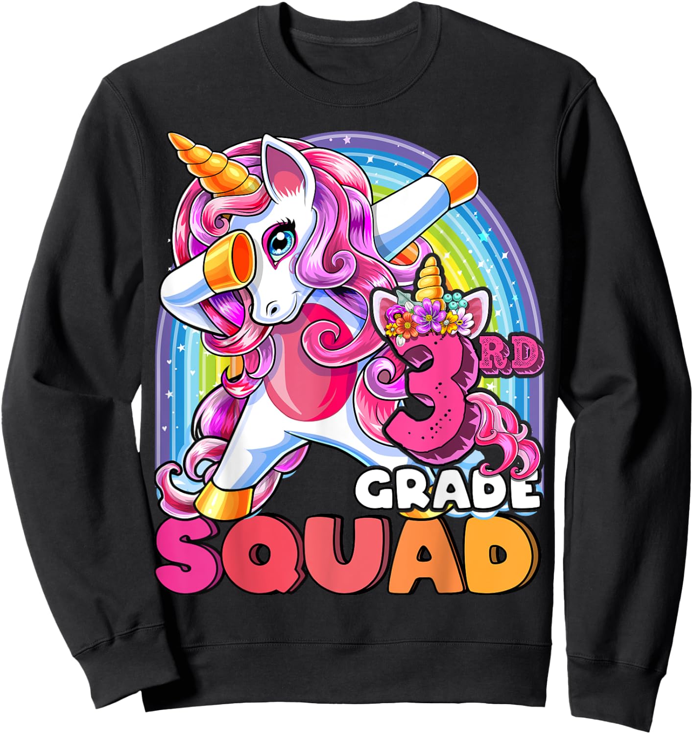 3rd Grade Squad Dabbing Unicorn Back to School Girls Gift Sweatshirt - Sweatshirt | Black