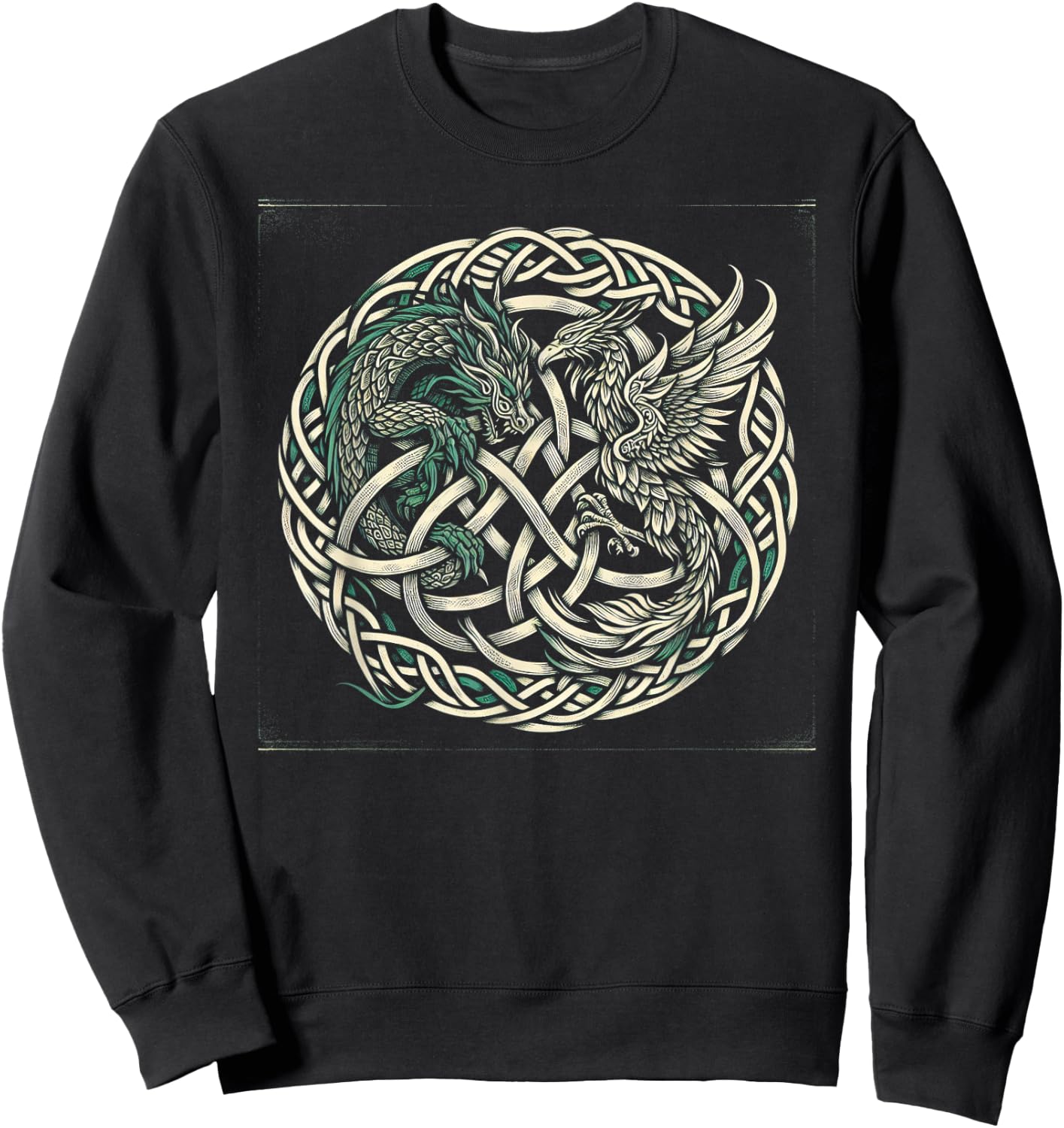 Intricate Celtic Knot with Dragon and Phoenix Sweatshirt - Sweatshirt | Black