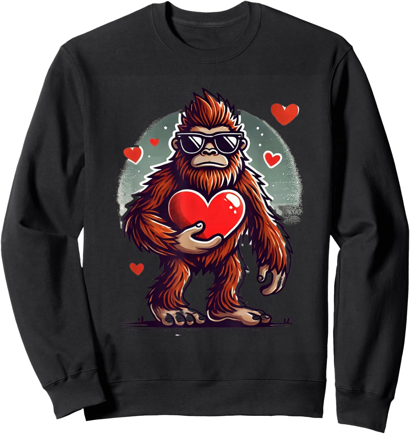 Funny Valentines Day Bigfoot Heart Sunglasses Sasquatch Sweatshirt - Sweatshirt | Black