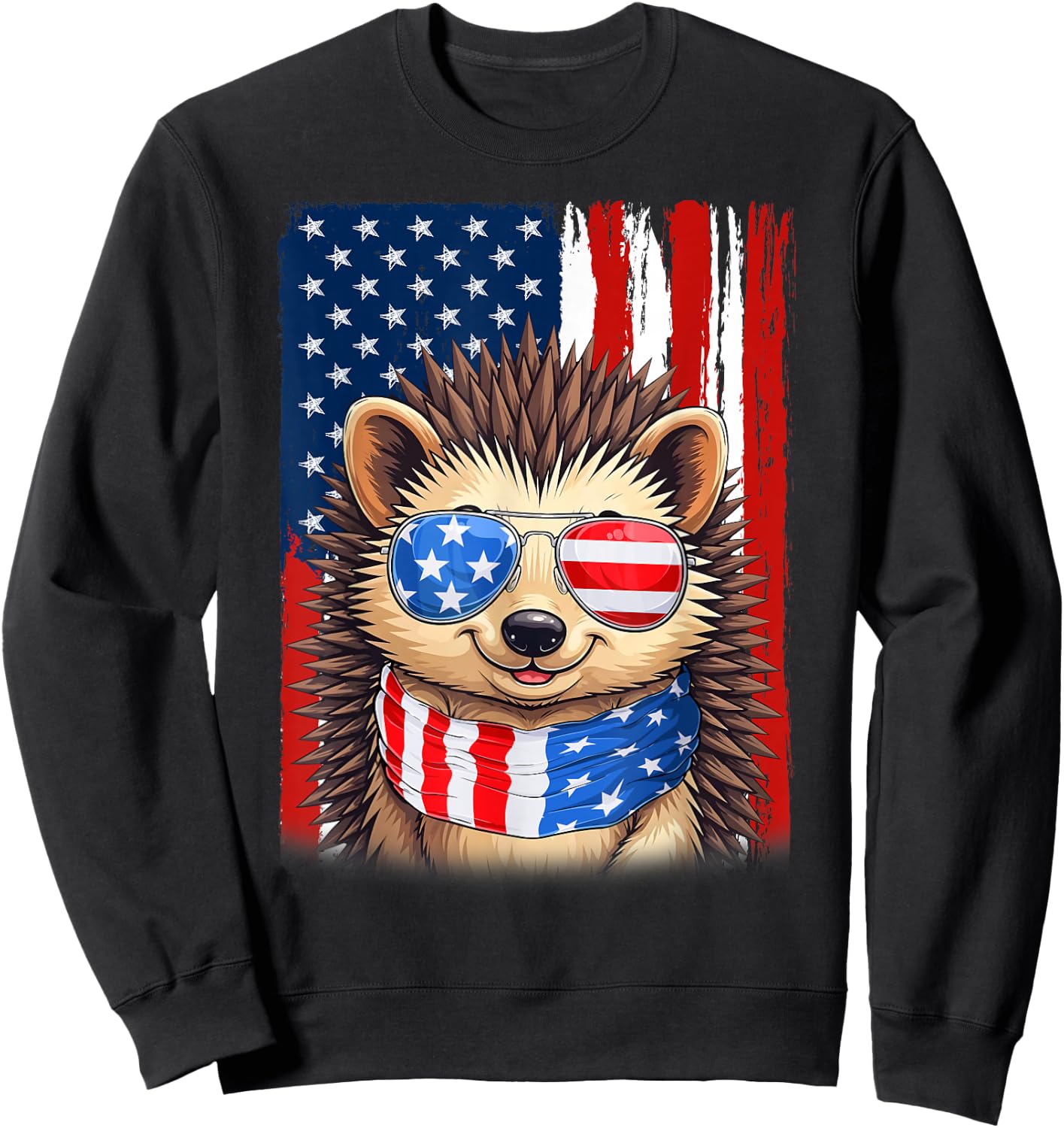 Hedgehog US America Flag Men Women 4th of July Patriotic Sweatshirt - Sweatshirt | Black