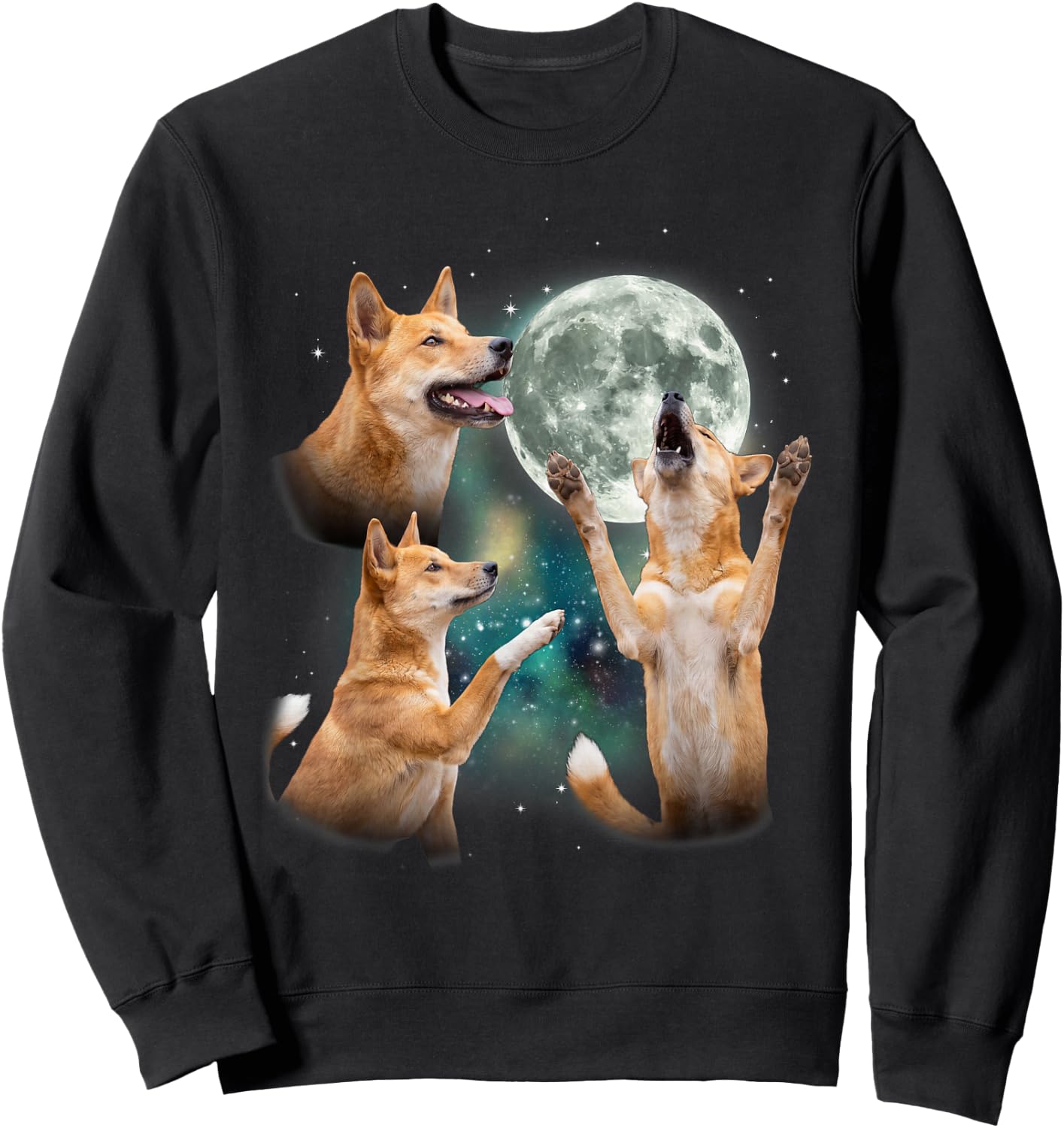 Three Dingo Moon | Funny Wild Canine Wildlife Meme Sweatshirt - Sweatshirt | Black