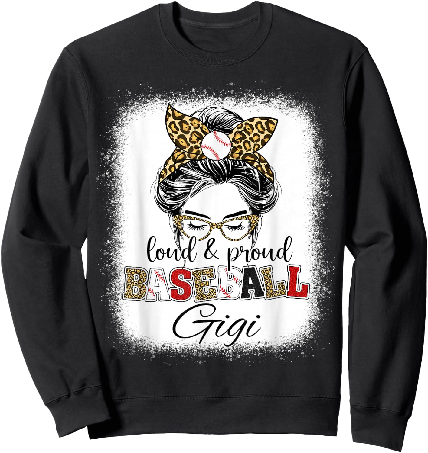 Loud and Proud Baseball Gigi messy bun leopard girls Sweatshirt - Sweatshirt | Black
