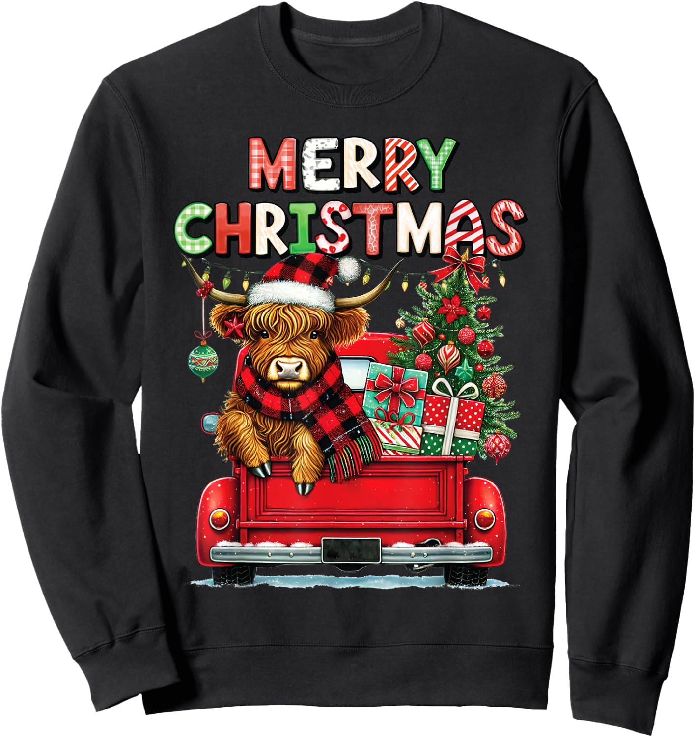 Merry Christmas Scottish Highland Cow Xmas Farm Animal Lover Sweatshirt - Sweatshirt | Black