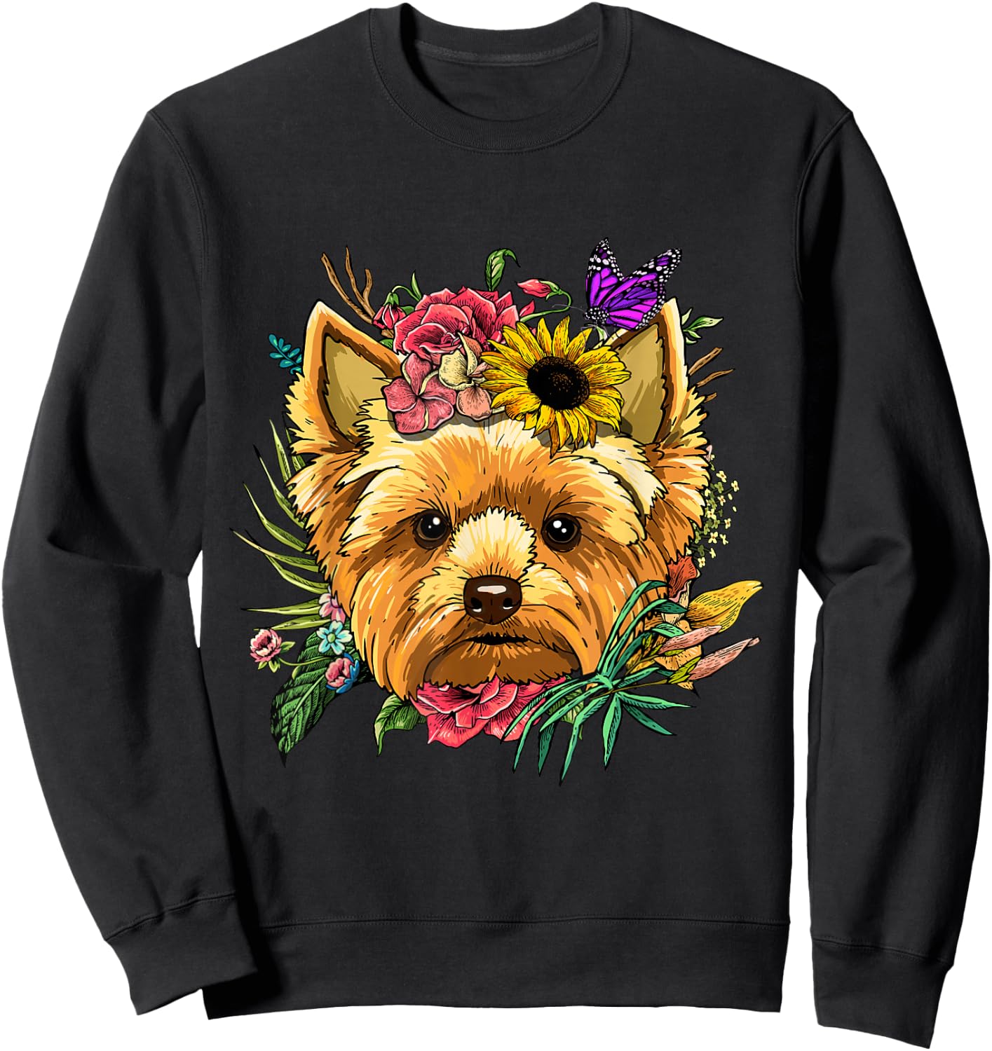 Floral Yorkshire Terrier Shirt Yorkie Dog Face Yorkie Lover Sweatshirt - Sweatshirt | Black