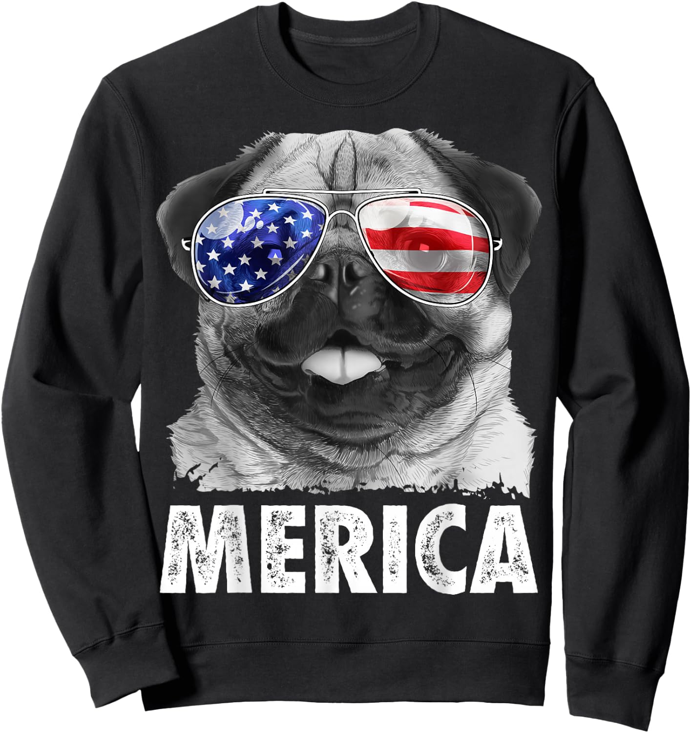 Pug 4th of July Shirts Merica Men Women USA American Flag Sweatshirt - Sweatshirt | Black