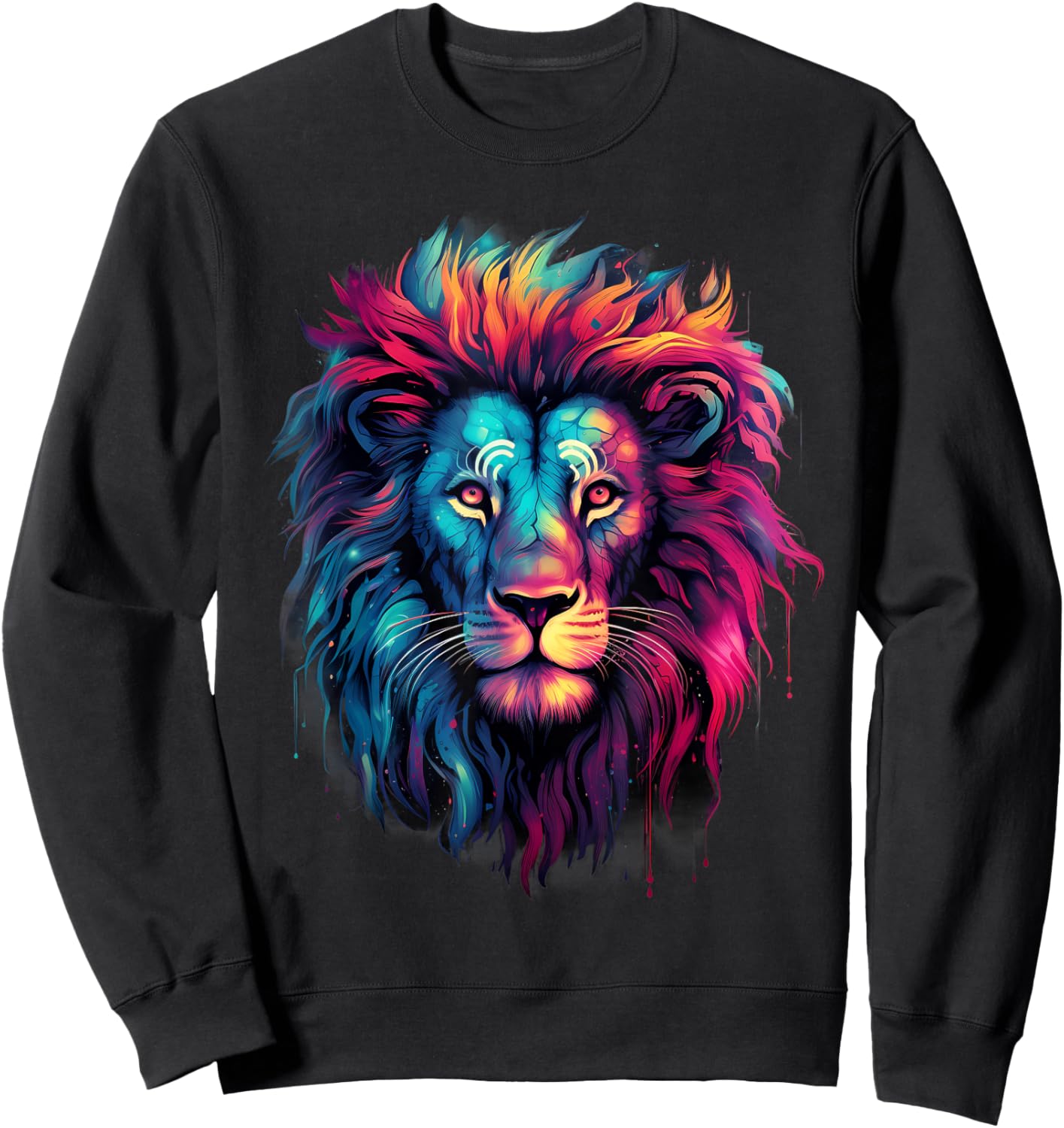 Lion Colorful Portrait Wildlife Artwork Animal Art Splash Sweatshirt - Sweatshirt | Black