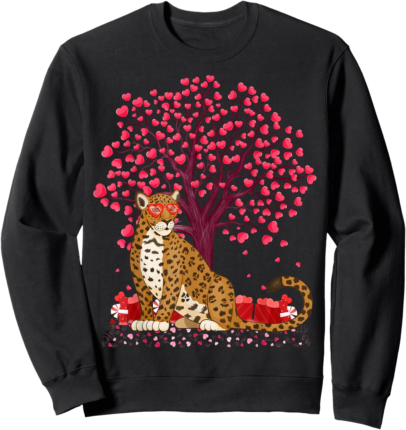 Jaguar Lover Heart Tree Jaguar Valentine's Day Sweatshirt - Sweatshirt | Black