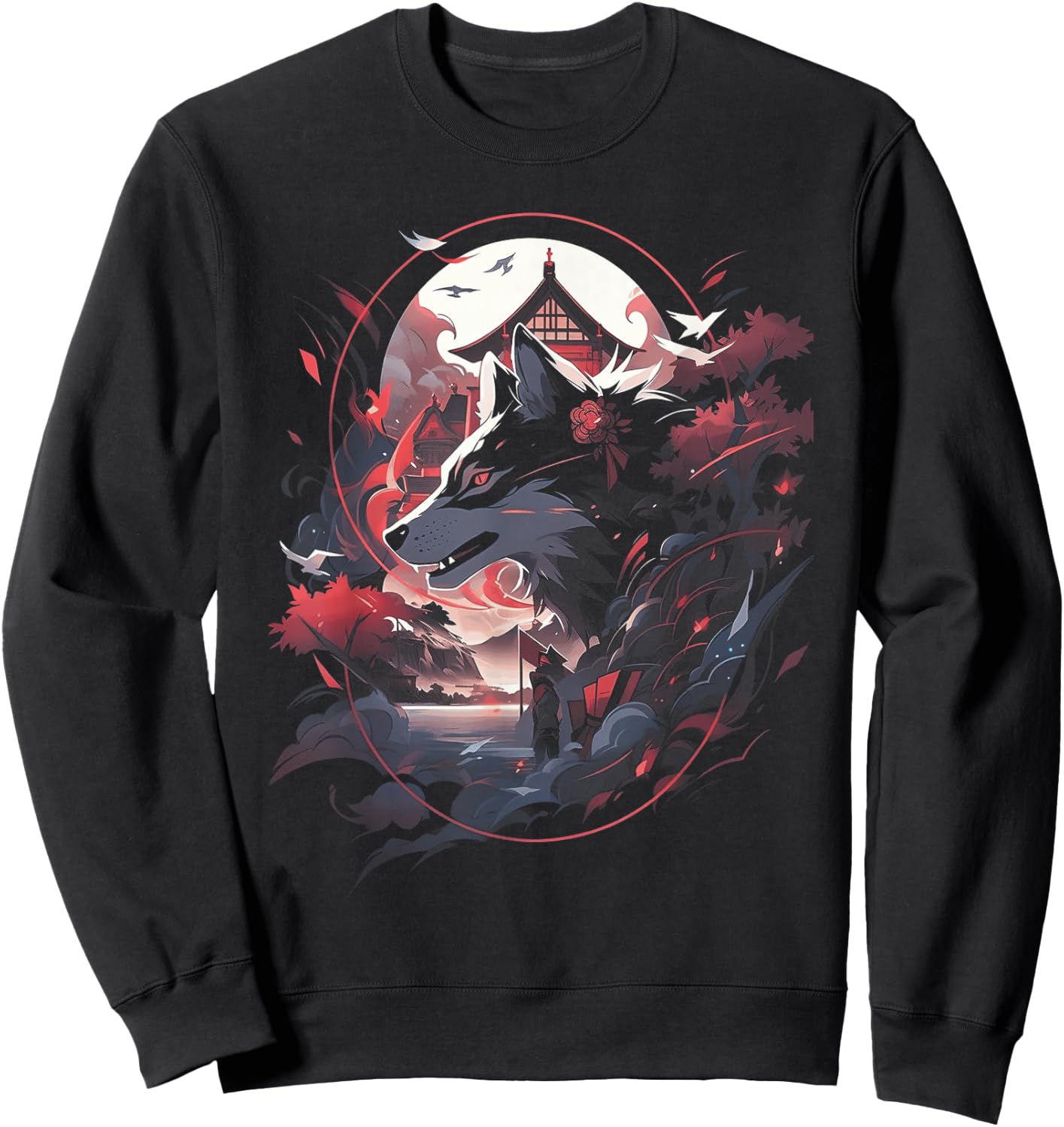 Japanese Wolf Wolves Mythology Nature Anime Otaku Sweatshirt - Sweatshirt | Black