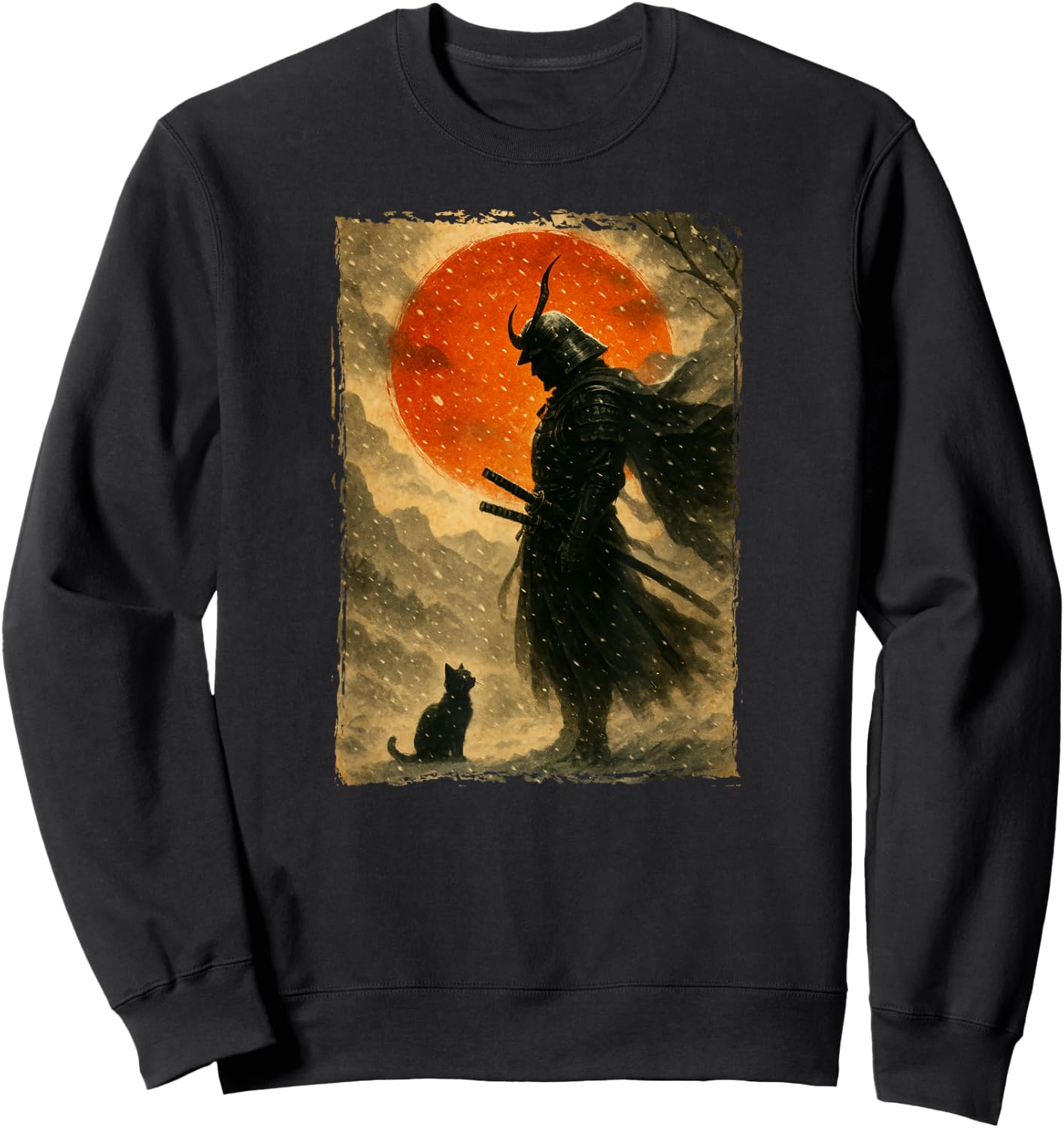 Guerrier et Combattant samouraï | Chat Noir et Art Japonais Vintage Sweatshirt - Sweatshirt | Black