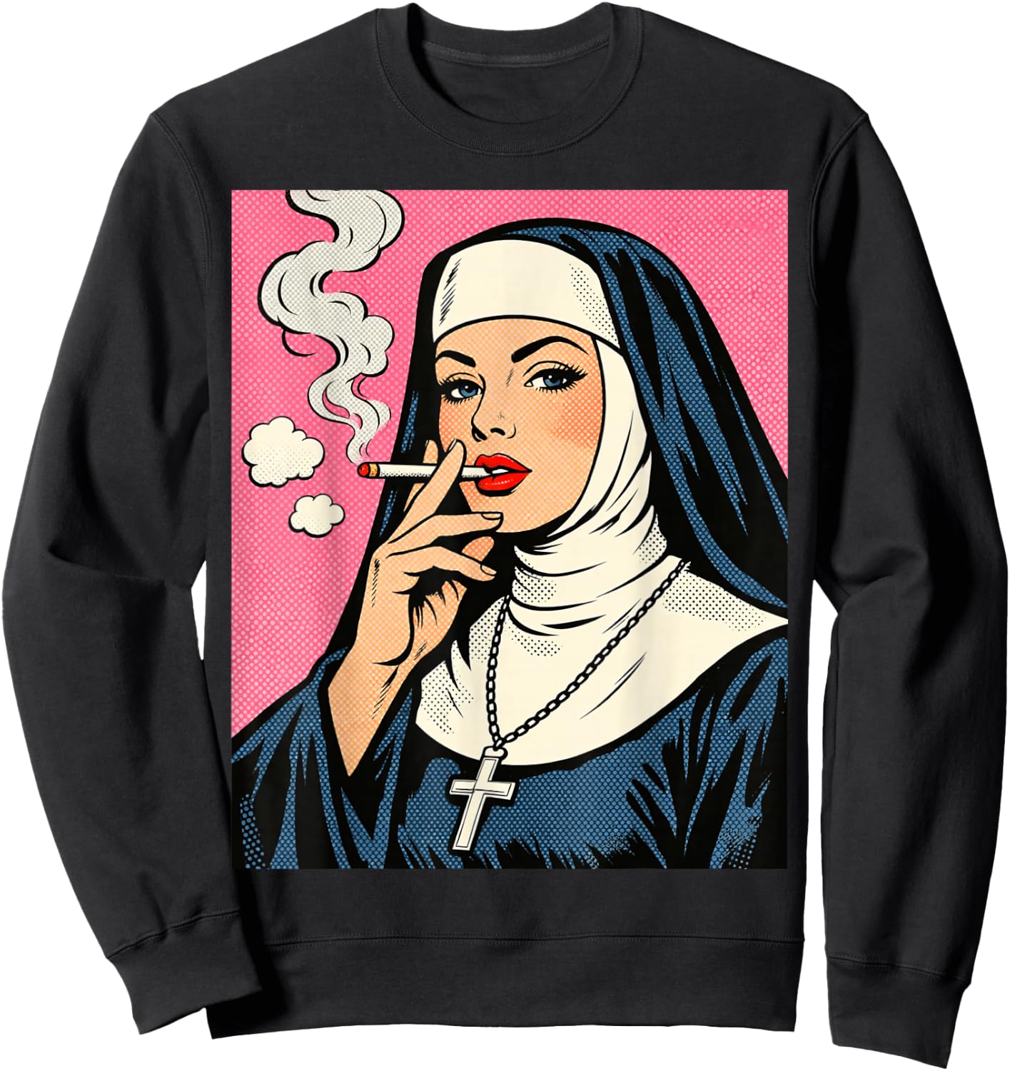 Nun Smoking a Cigarette pop Art Sweatshirt - Sweatshirt | Black