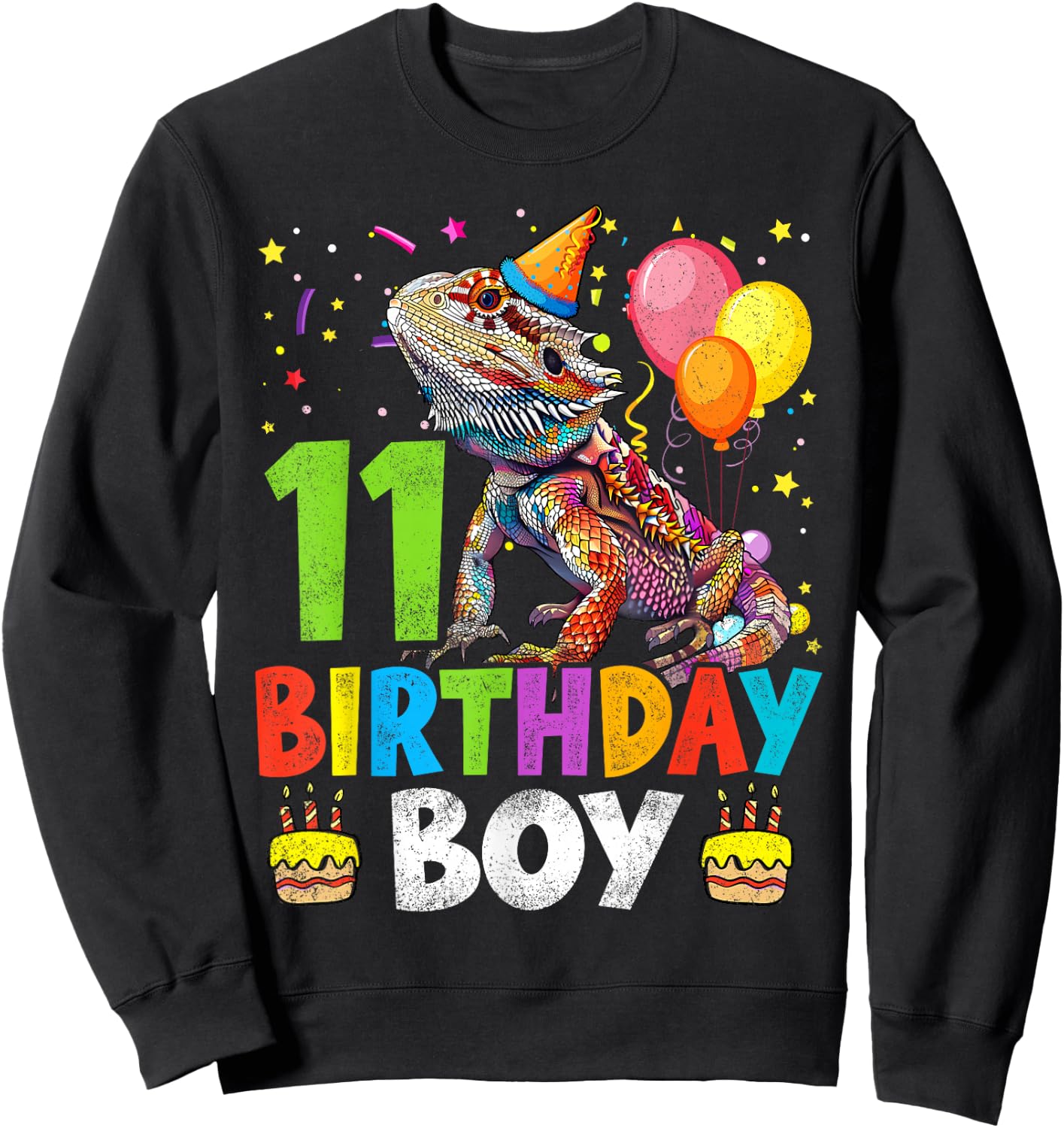 11th Birthday Boy Bearded Dragon 11 Years Old Bday Party Sweatshirt - Sweatshirt | Black