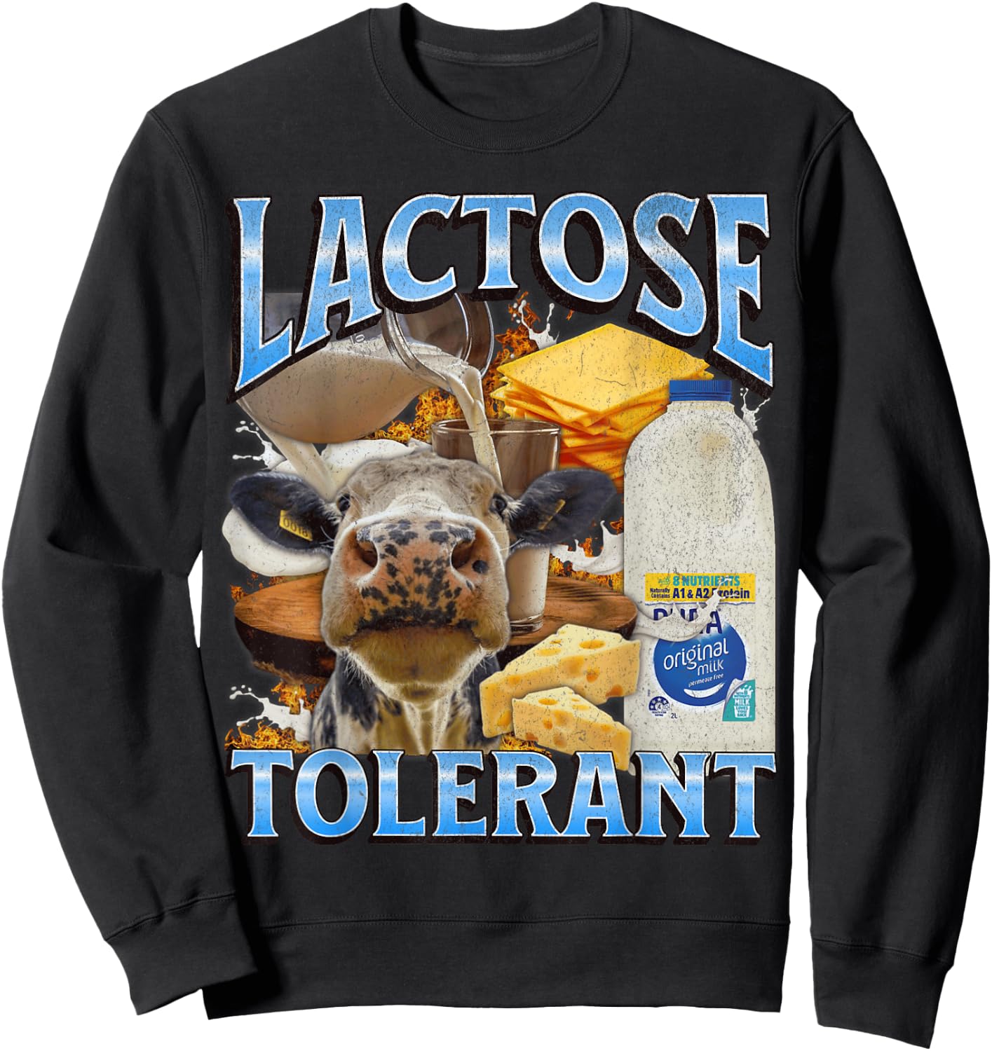 Lactose Tolerant Funny IBS Meme Bootleg Graphic Sweatshirt - Sweatshirt | Black