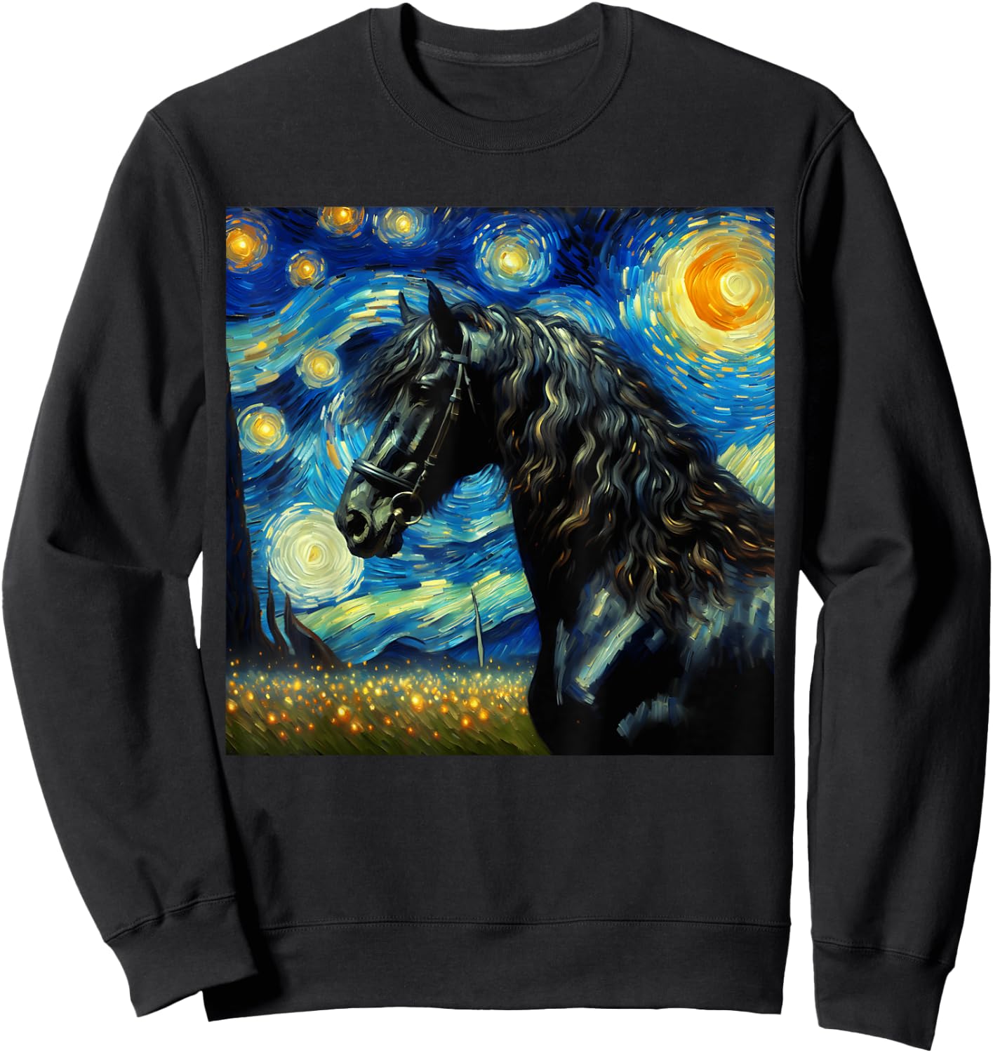 Friesian Horse Starry Night Horse Sweatshirt - Sweatshirt | Black