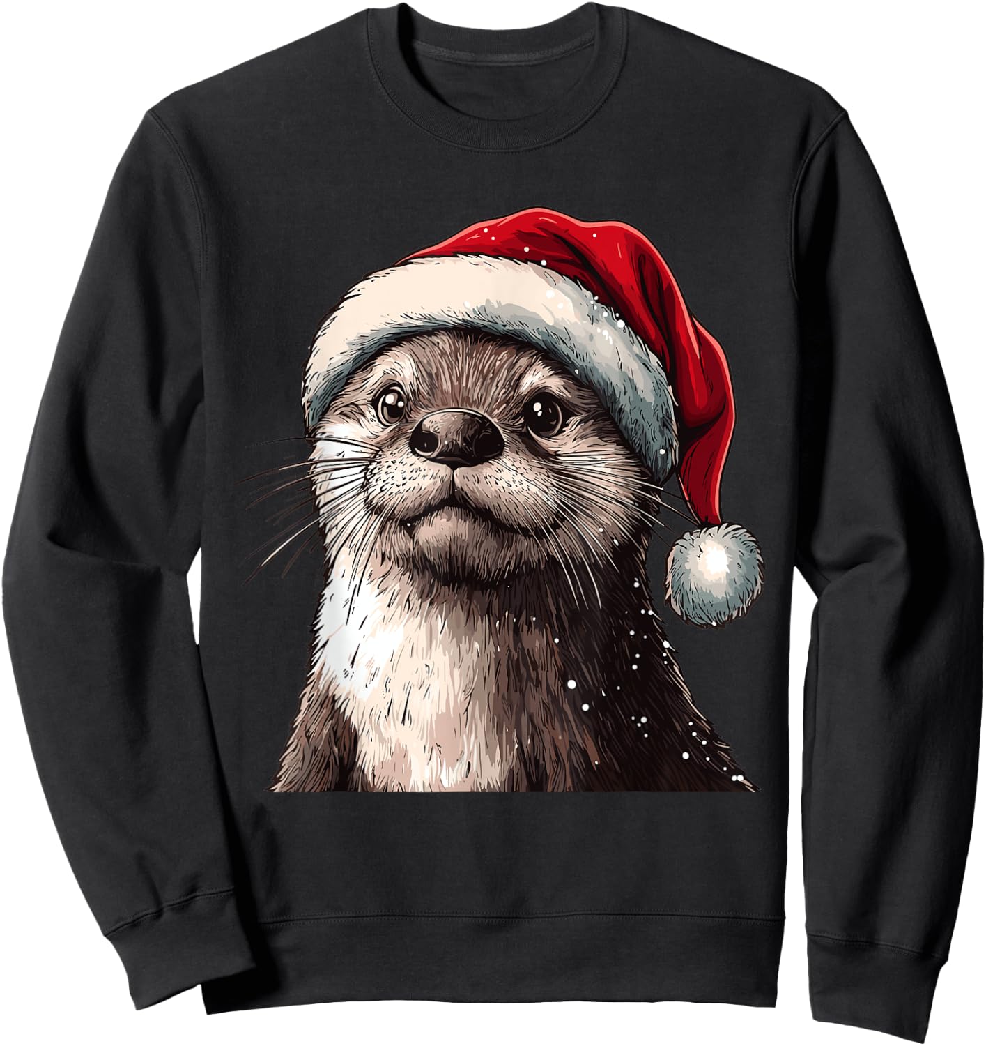 Funny Xmas Otter Lovers Christmas Pajama Otter Santa Hat Sweatshirt - Sweatshirt | Black
