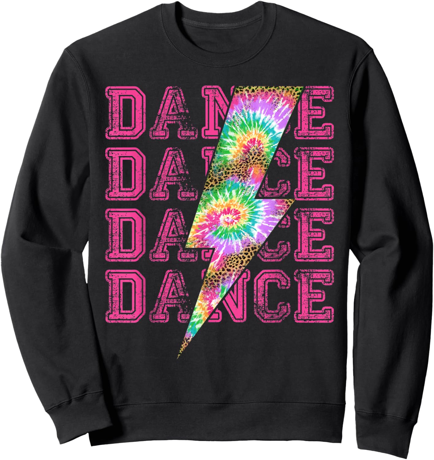 Dance Lightning Bolt Tie Dye Leopard Stacked Dancer Sweatshirt - Sweatshirt | Black