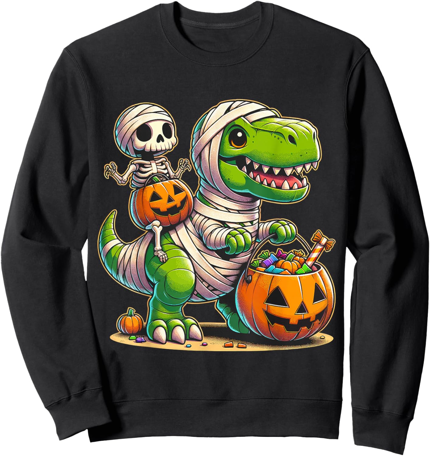 Halloween Funny T Rex Dinosaur Mummy Boys Trick Treat Sweatshirt - Sweatshirt | Black