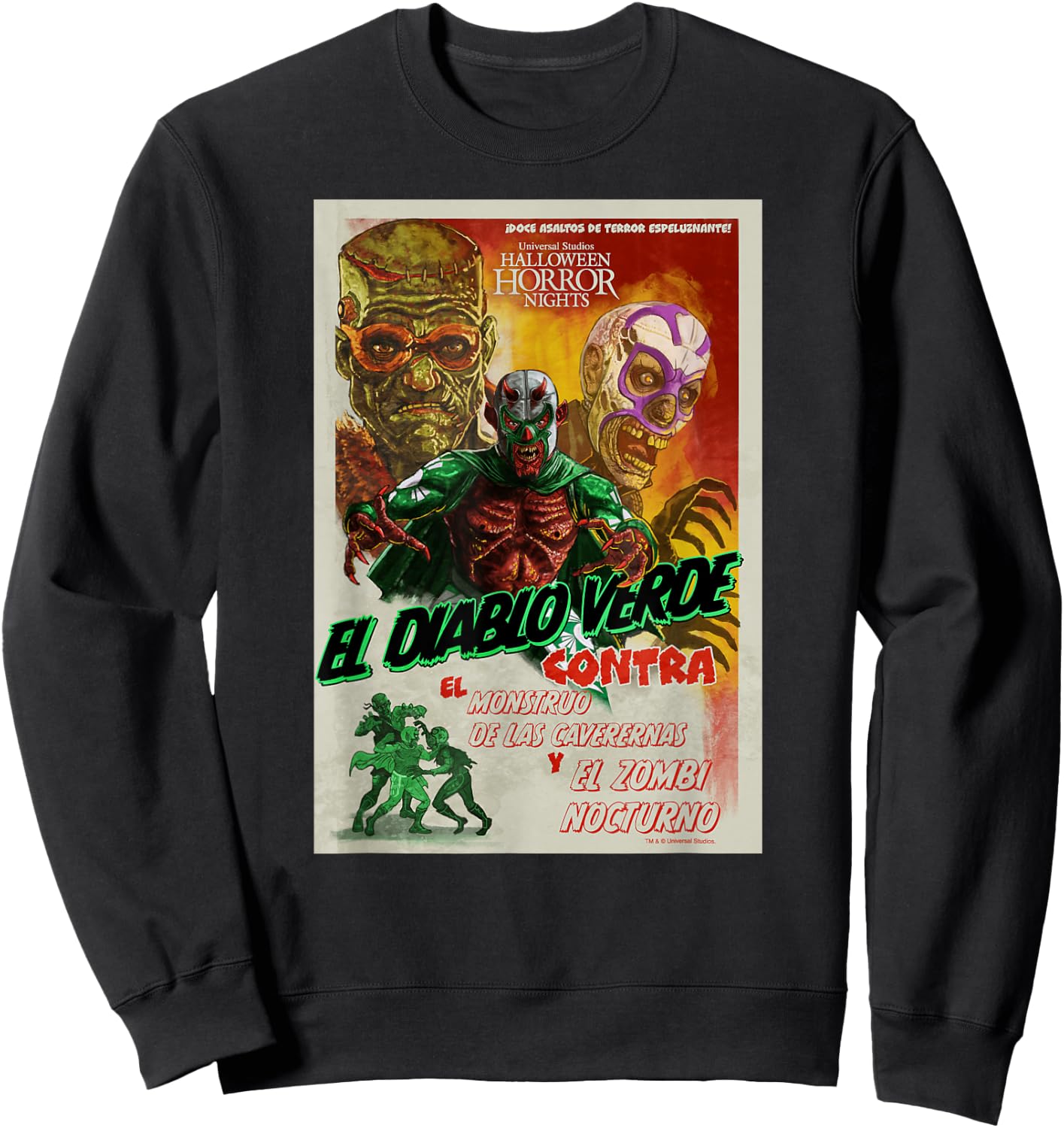Universal Halloween Horror Nights Lucha Libre Diablo Verde Sweatshirt - Sweatshirt | Black